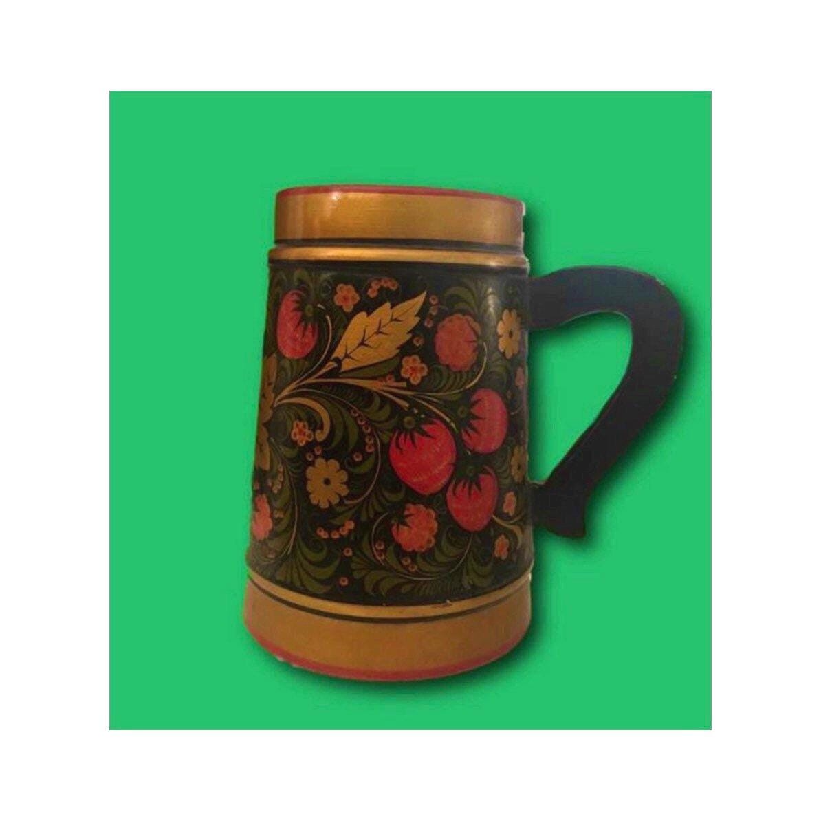 Vintage Folk Art | 1950s Ukrainian Hand Painted Traditional Khokhloma Cup — photo 2 of 6
