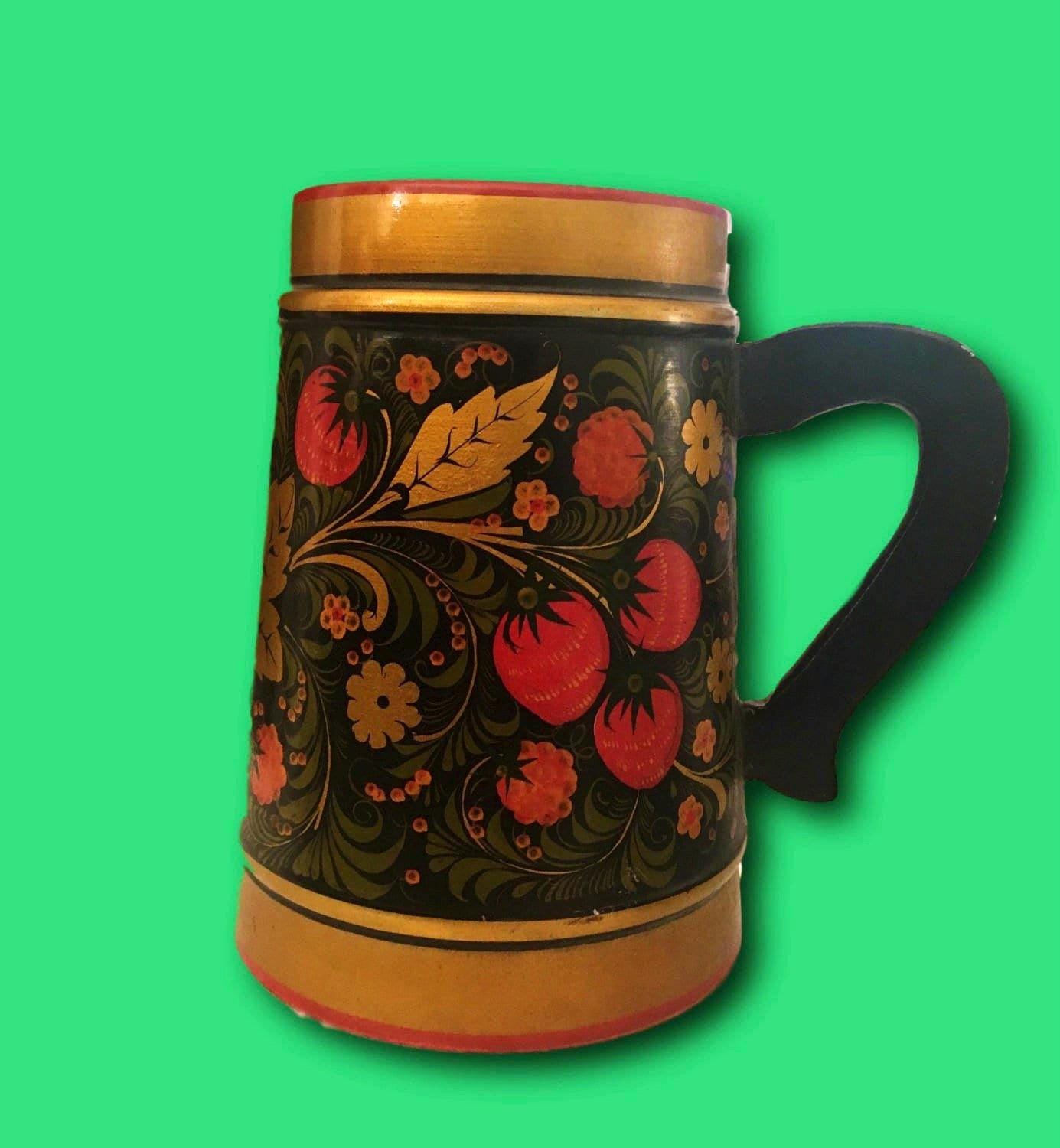 Vintage Folk Art | 1950s Ukrainian Hand Painted Traditional Khokhloma Cup — photo 3 of 6