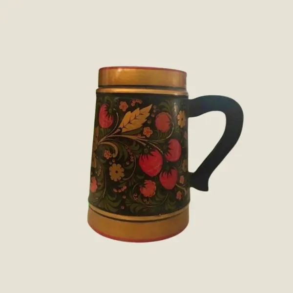 Vintage Folk Art | 1950s Ukrainian Hand Painted Traditional Khokhloma Cup