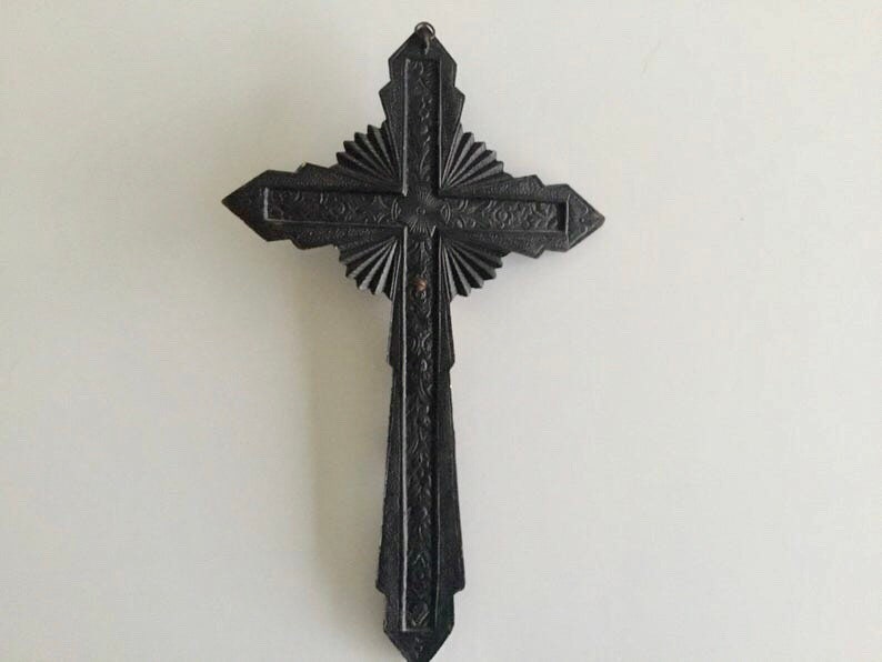 Vintage Crucifix | 1940s French Art Deco, Religious Wall Brass Cross — photo 3 of 5