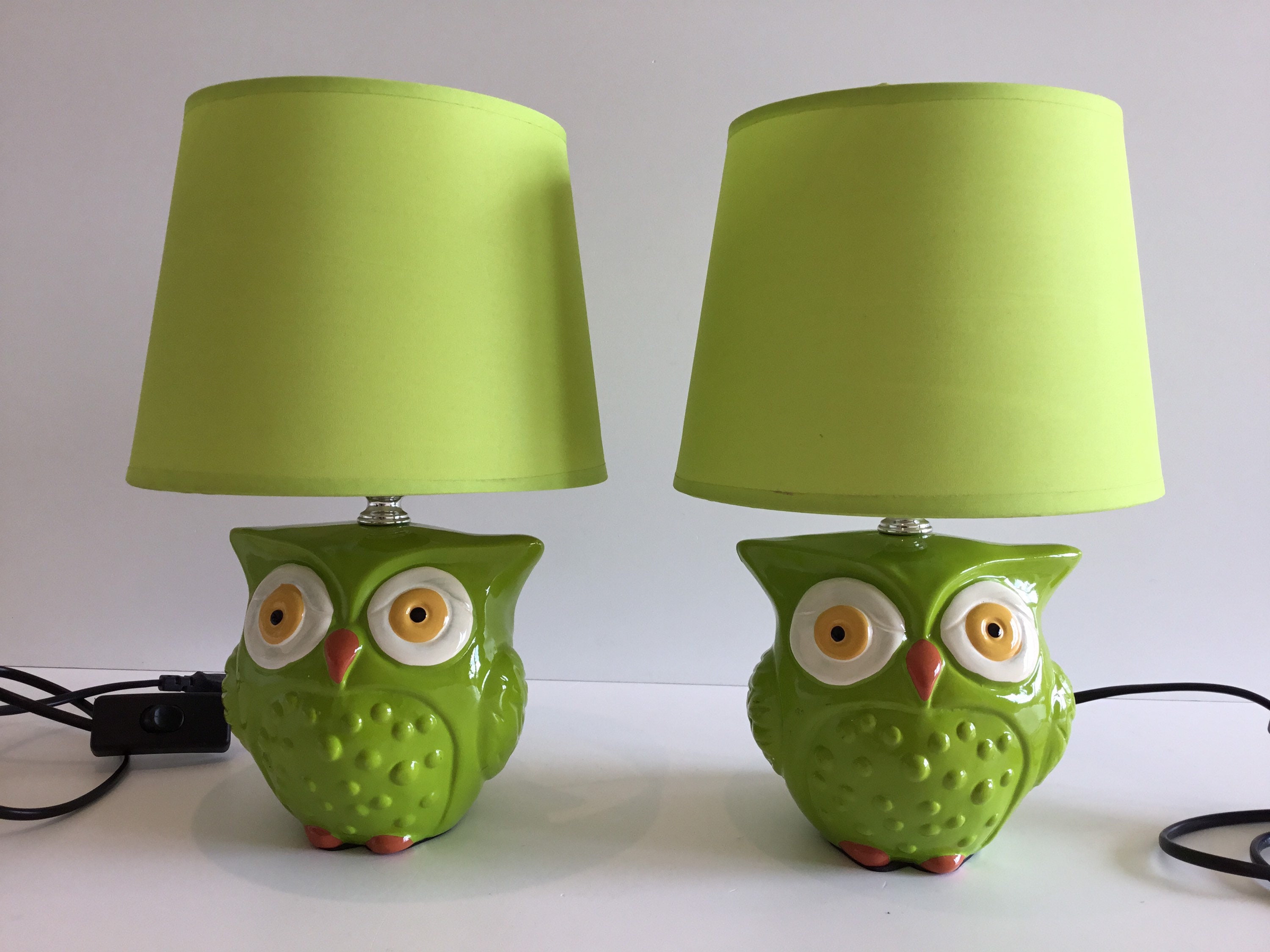 Table Lamps Porcelain Owls Pair (1970s) Italian Design Abajur — photo 2 of 9