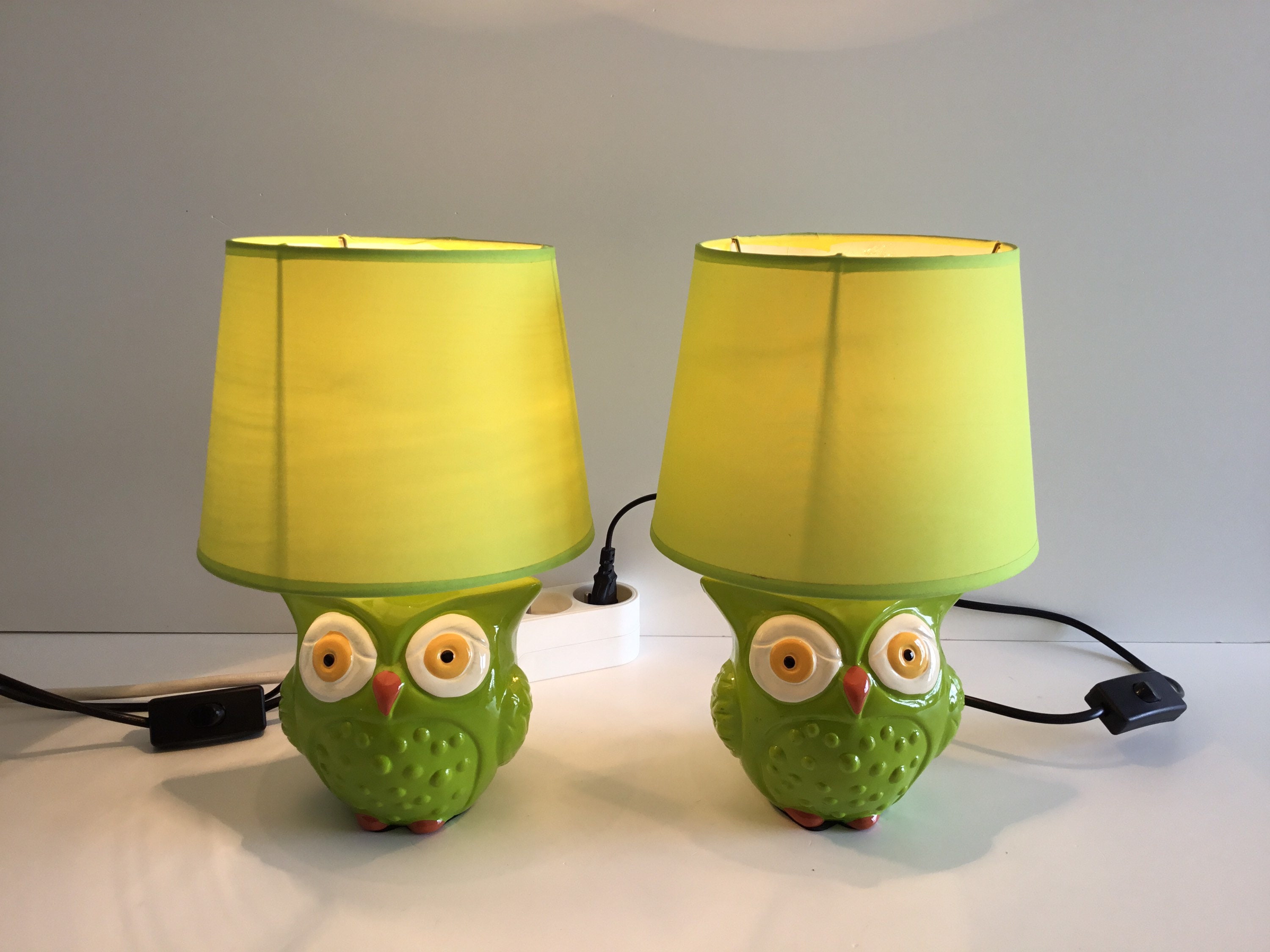 Table Lamps Porcelain Owls Pair (1970s) Italian Design Abajur — photo 3 of 9
