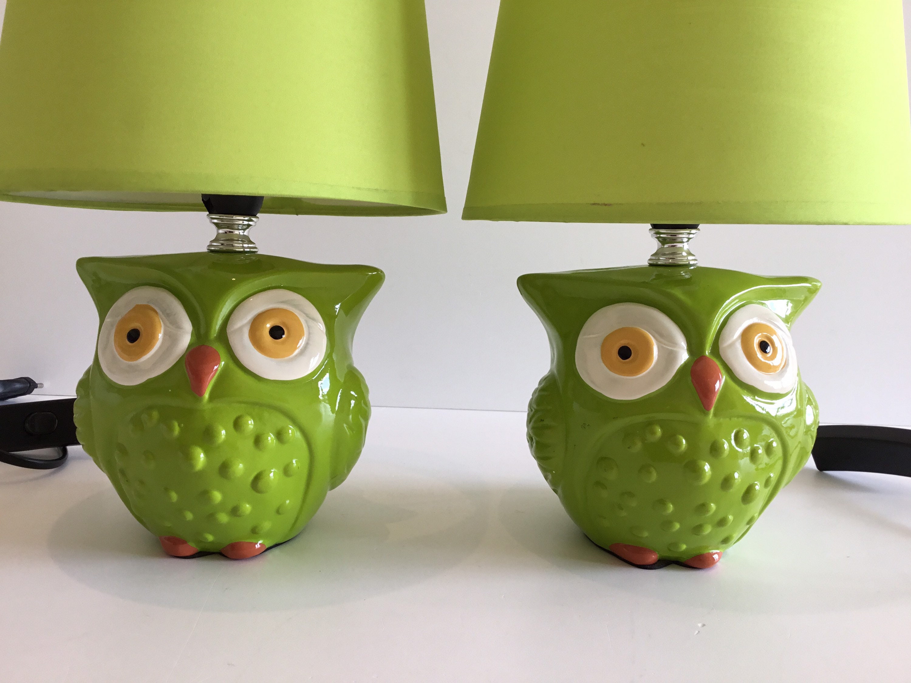 Table Lamps Porcelain Owls Pair (1970s) Italian Design Abajur — photo 4 of 9