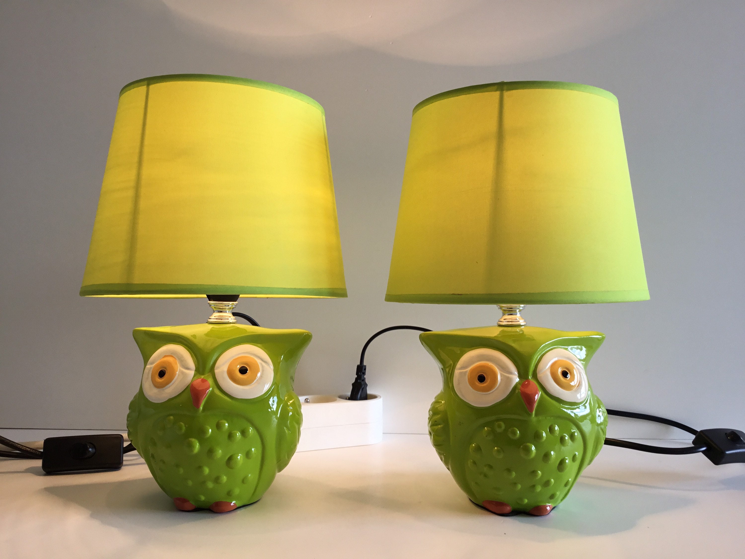 Table Lamps Porcelain Owls Pair (1970s) Italian Design Abajur — photo 5 of 9