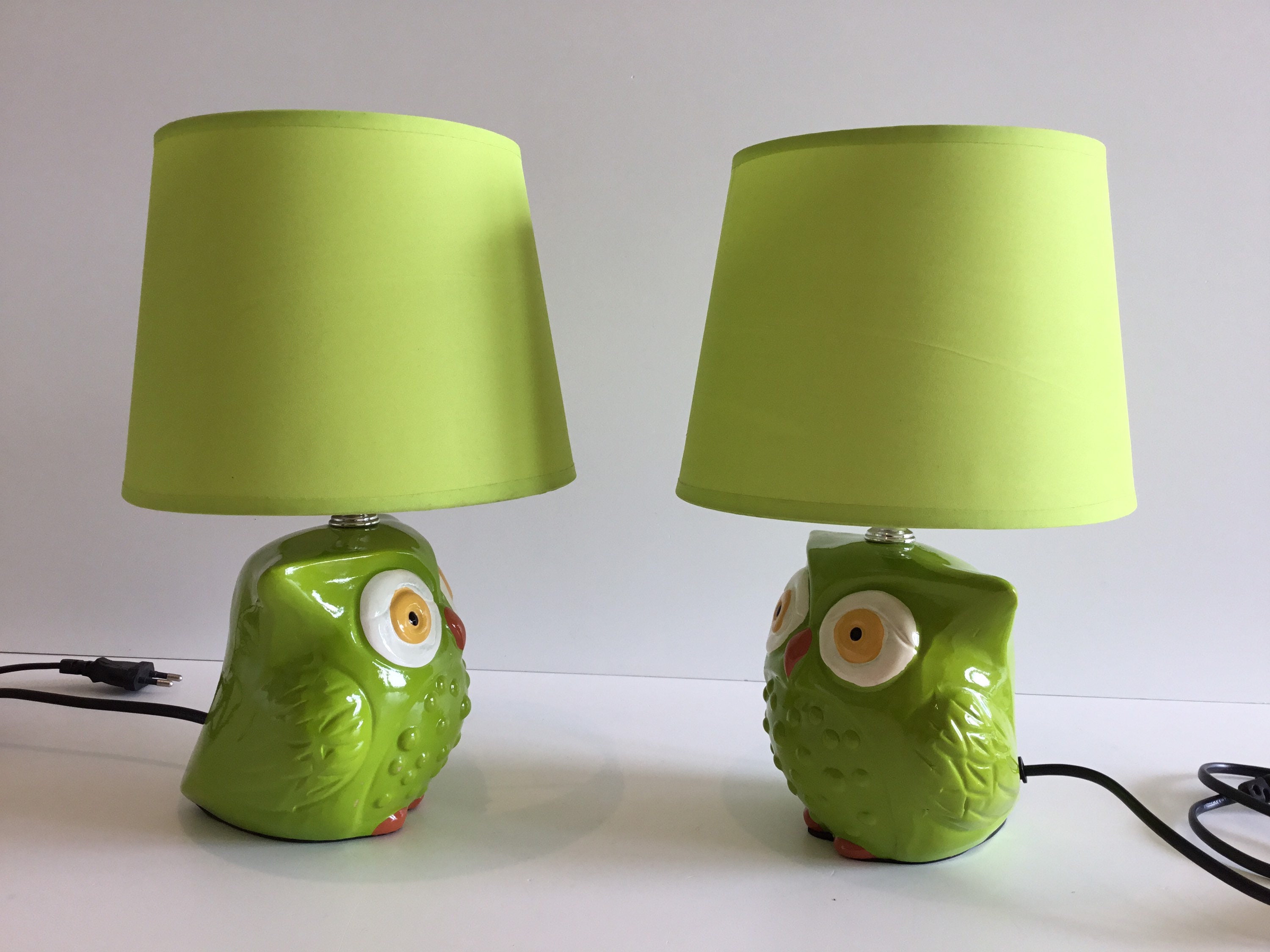 Table Lamps Porcelain Owls Pair (1970s) Italian Design Abajur — photo 6 of 9
