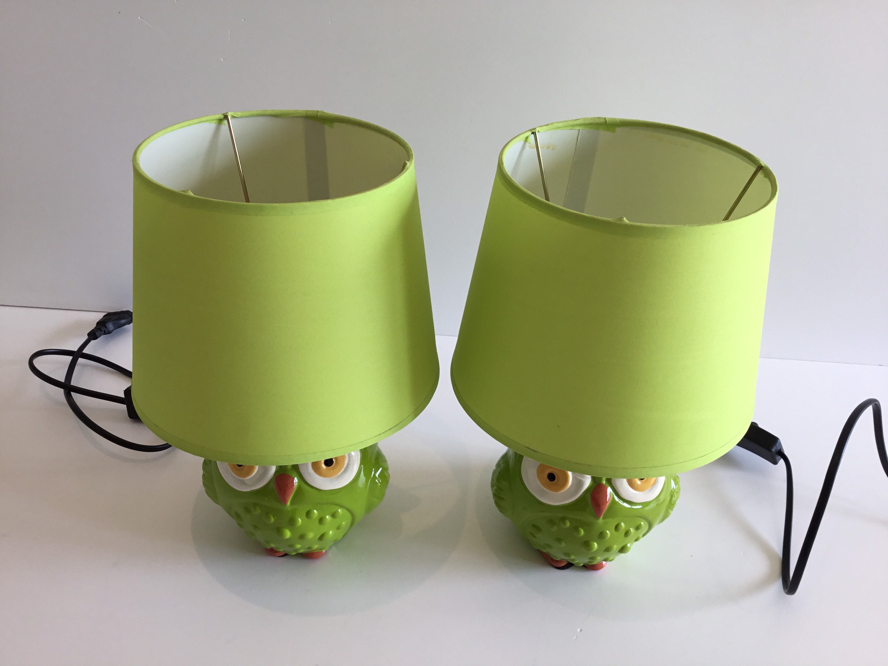 Table Lamps Porcelain Owls Pair (1970s) Italian Design Abajur — photo 7 of 9