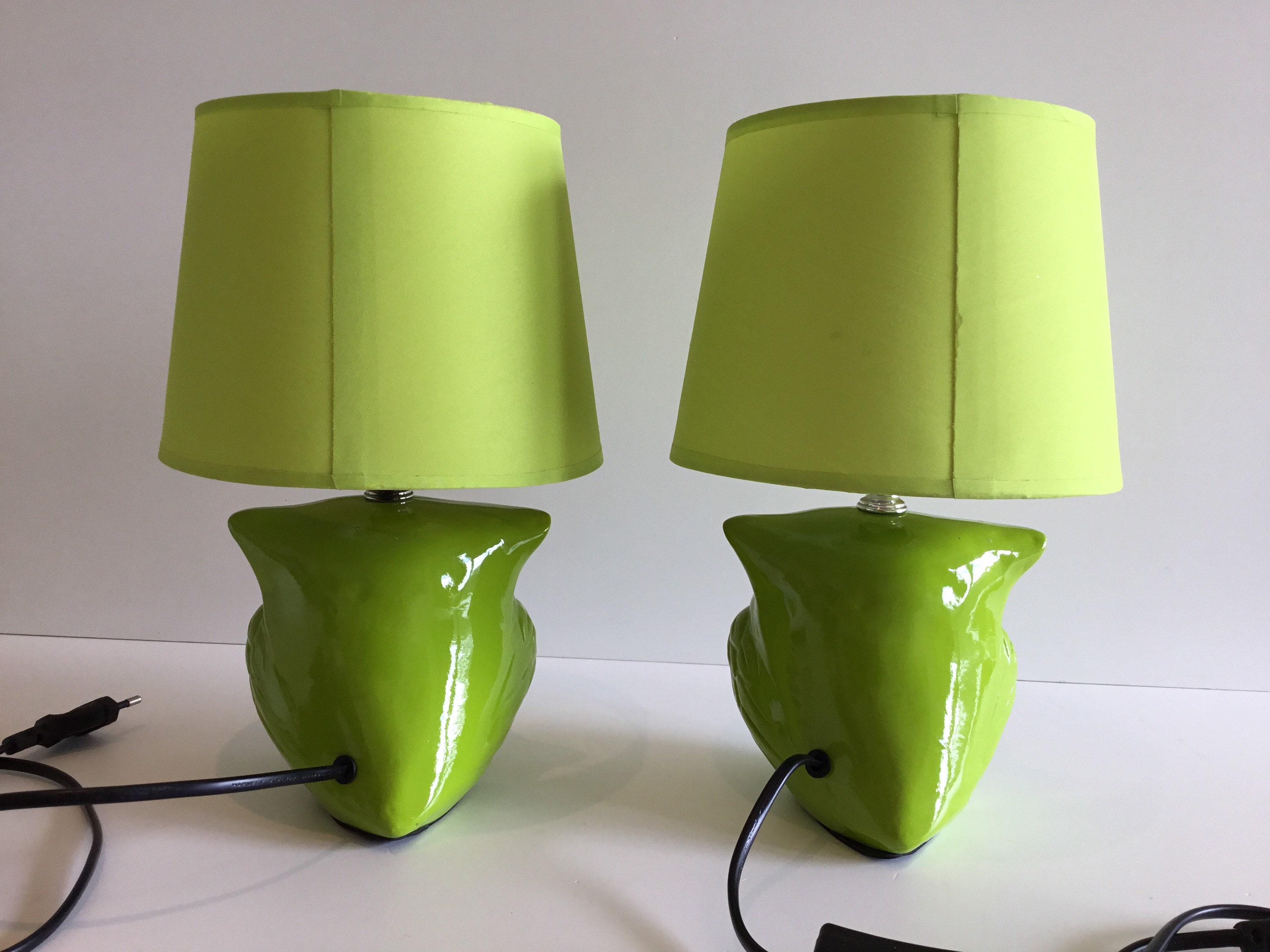 Table Lamps Porcelain Owls Pair (1970s) Italian Design Abajur — photo 8 of 9