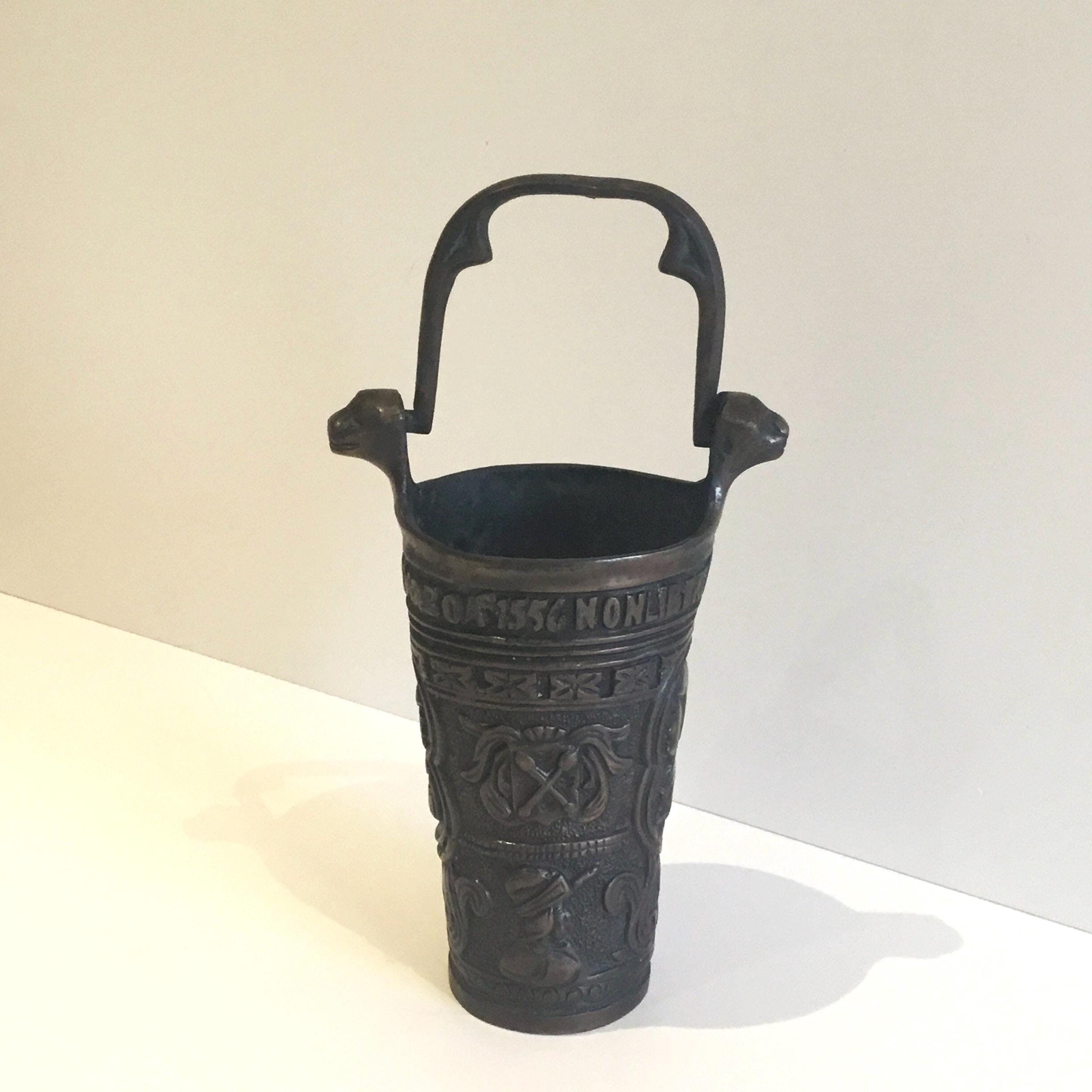Antique Bronze Vessel | 1800s Neo Gothic Holy Water Stoup, Netherlands Inscribed — photo 2 of 11