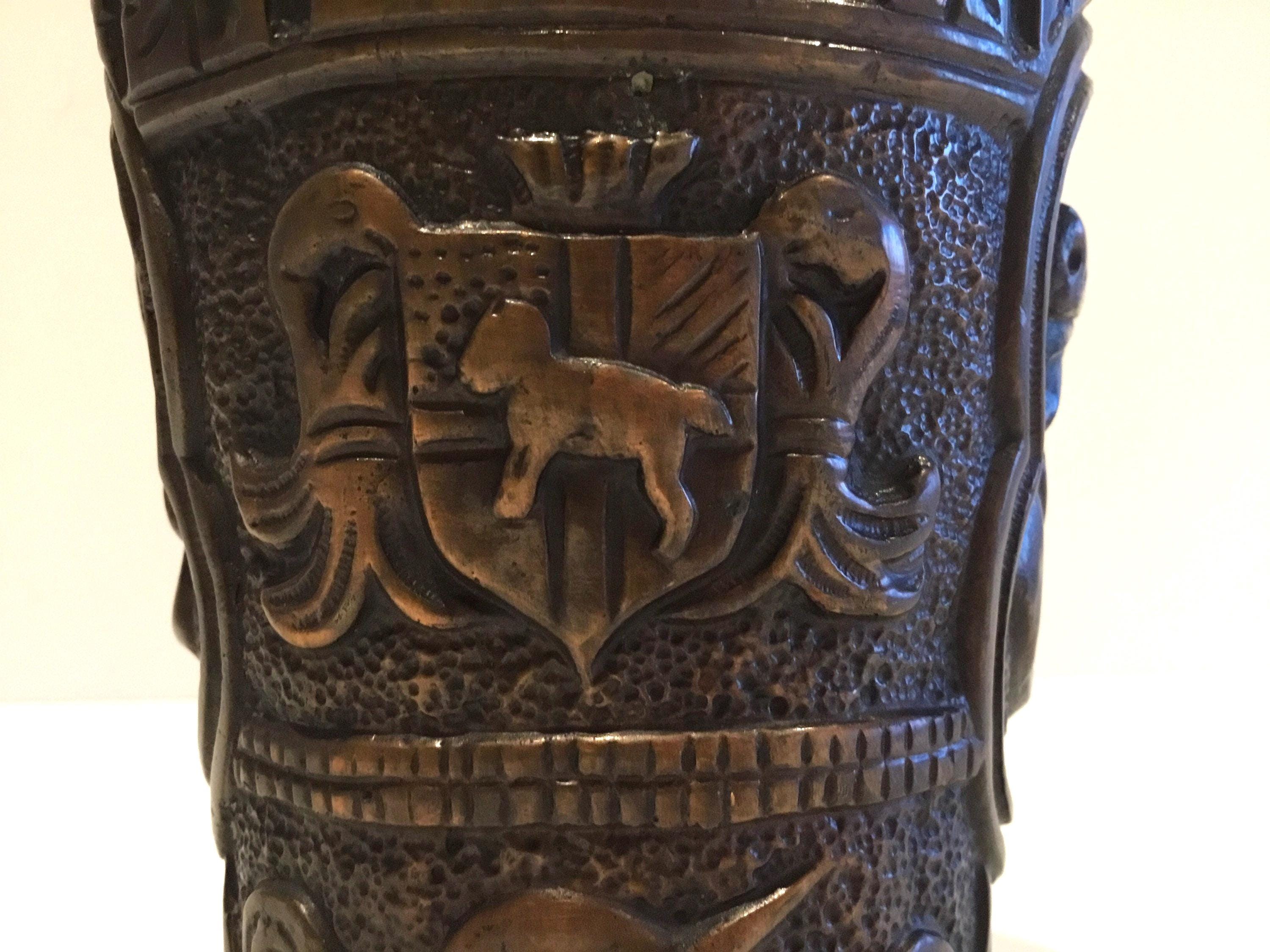 Antique Bronze Vessel | 1800s Neo Gothic Holy Water Stoup, Netherlands Inscribed — photo 11 of 11