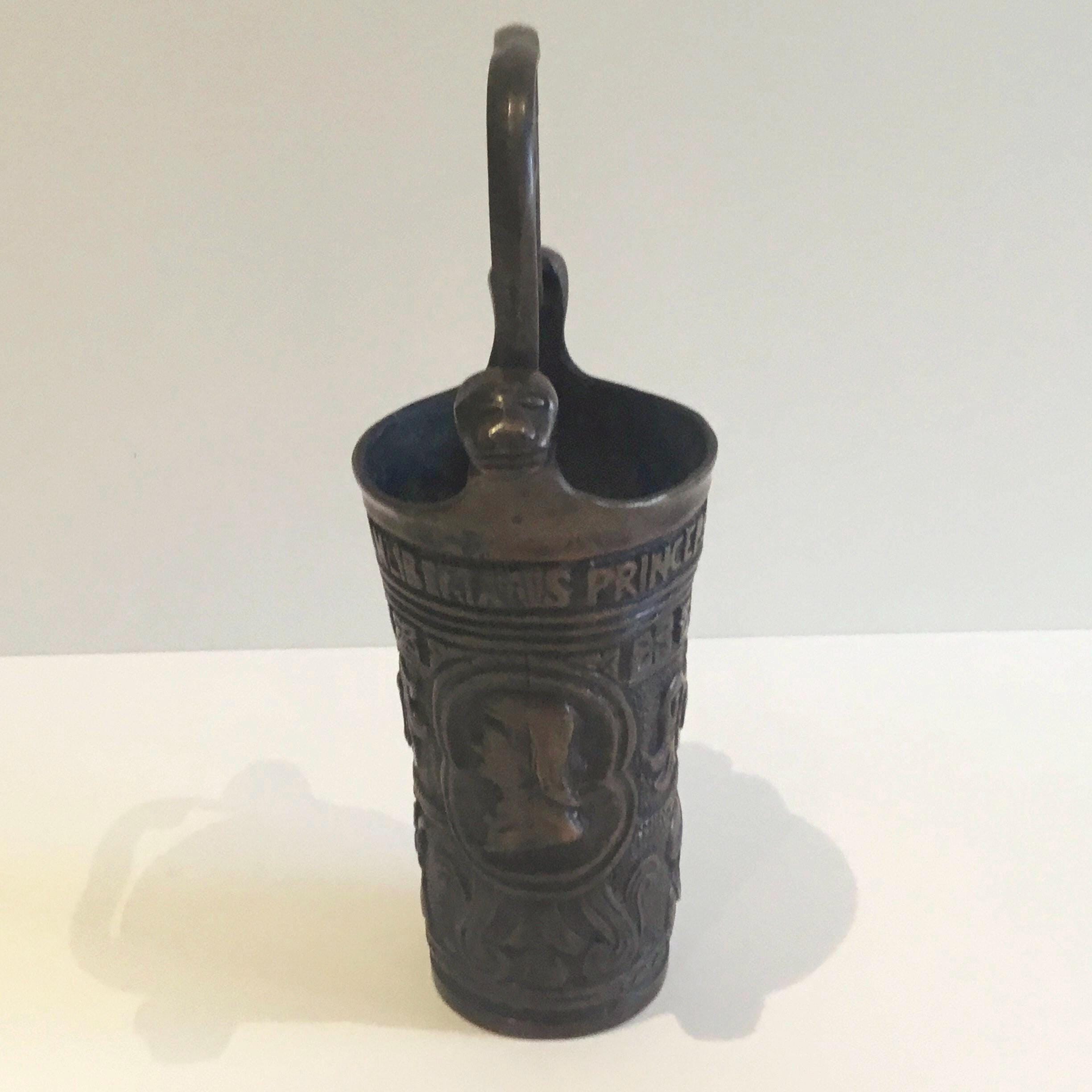 Antique Bronze Vessel | 1800s Neo Gothic Holy Water Stoup, Netherlands Inscribed — photo 3 of 11