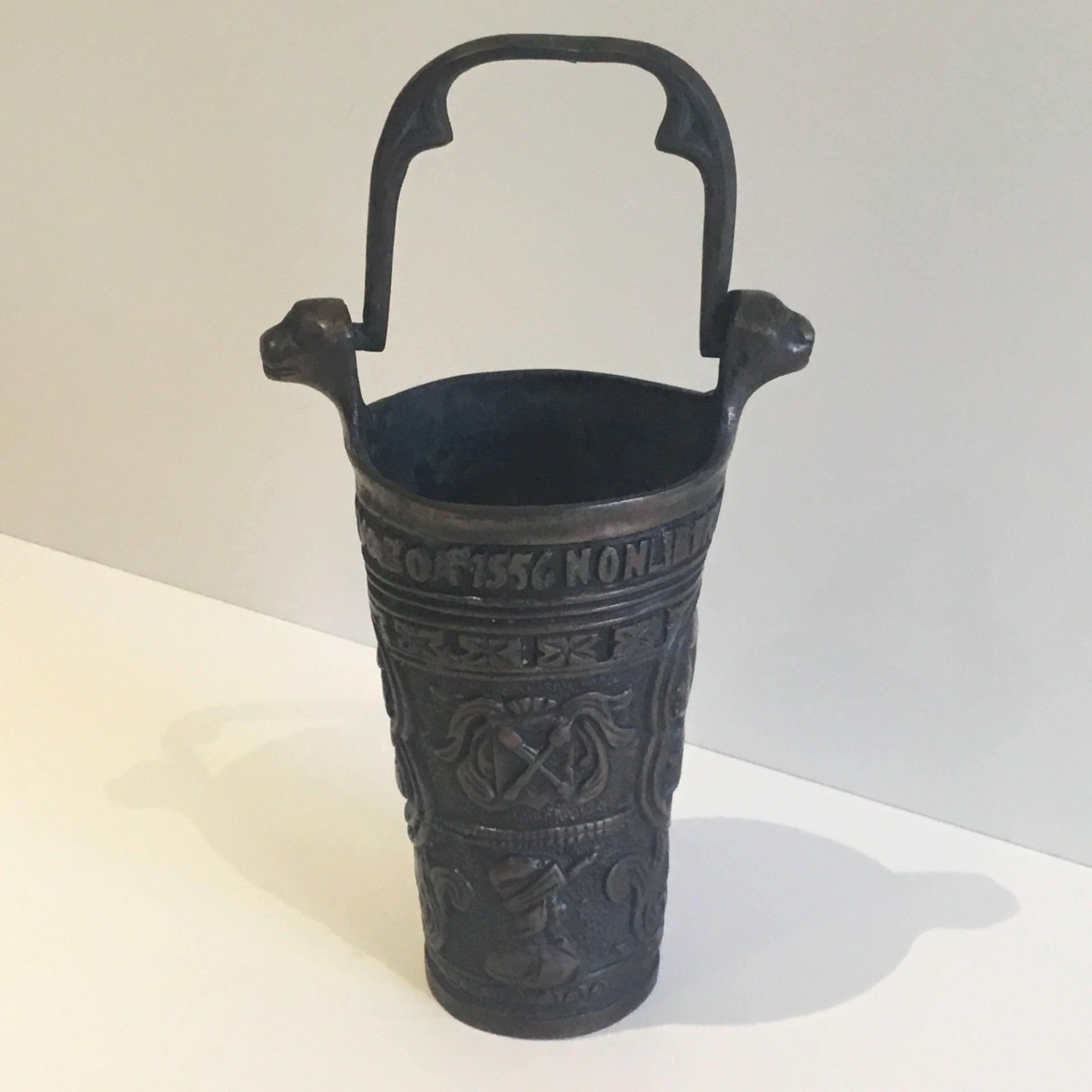 Antique Bronze Vessel | 1800s Neo Gothic Holy Water Stoup, Netherlands Inscribed — photo 4 of 11