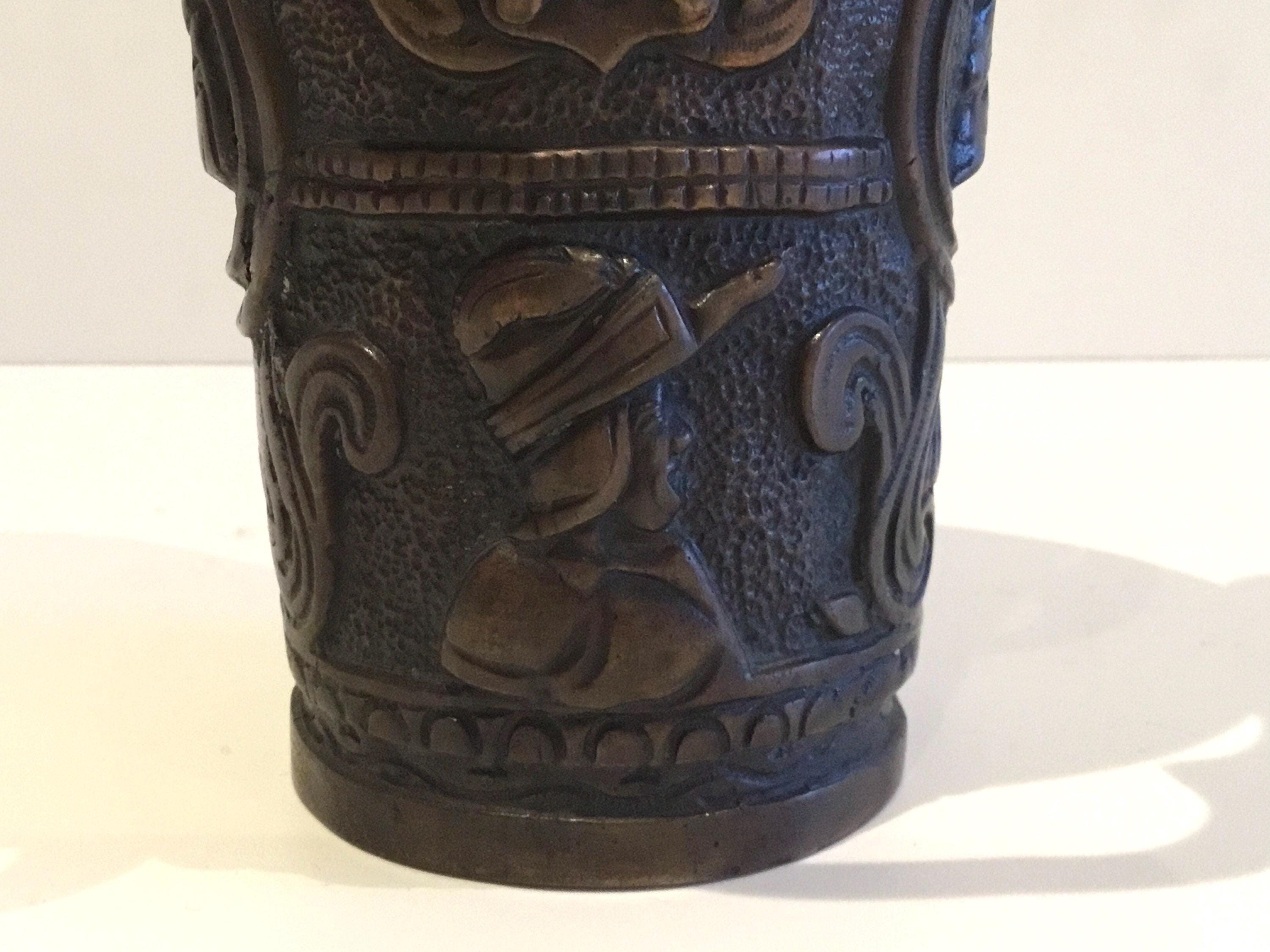 Antique Bronze Vessel | 1800s Neo Gothic Holy Water Stoup, Netherlands Inscribed — photo 9 of 11
