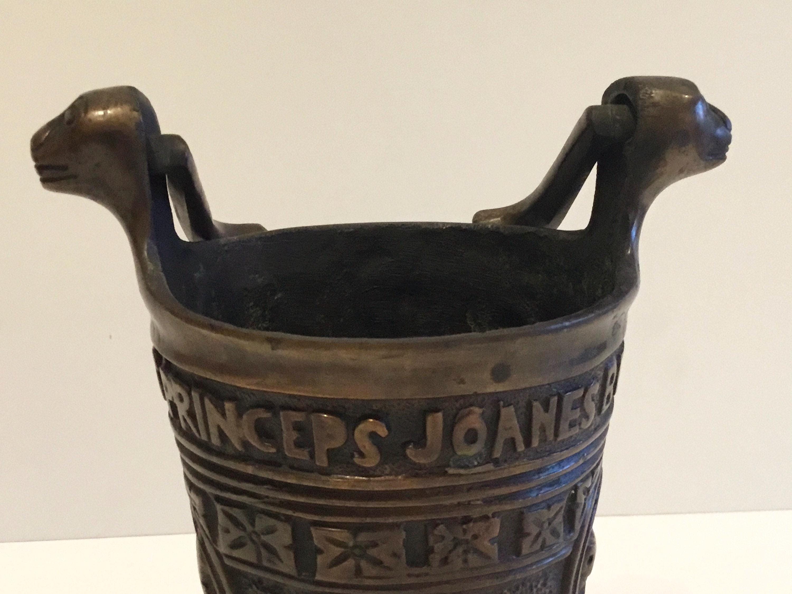 Antique Bronze Vessel | 1800s Neo Gothic Holy Water Stoup, Netherlands Inscribed — photo 10 of 11