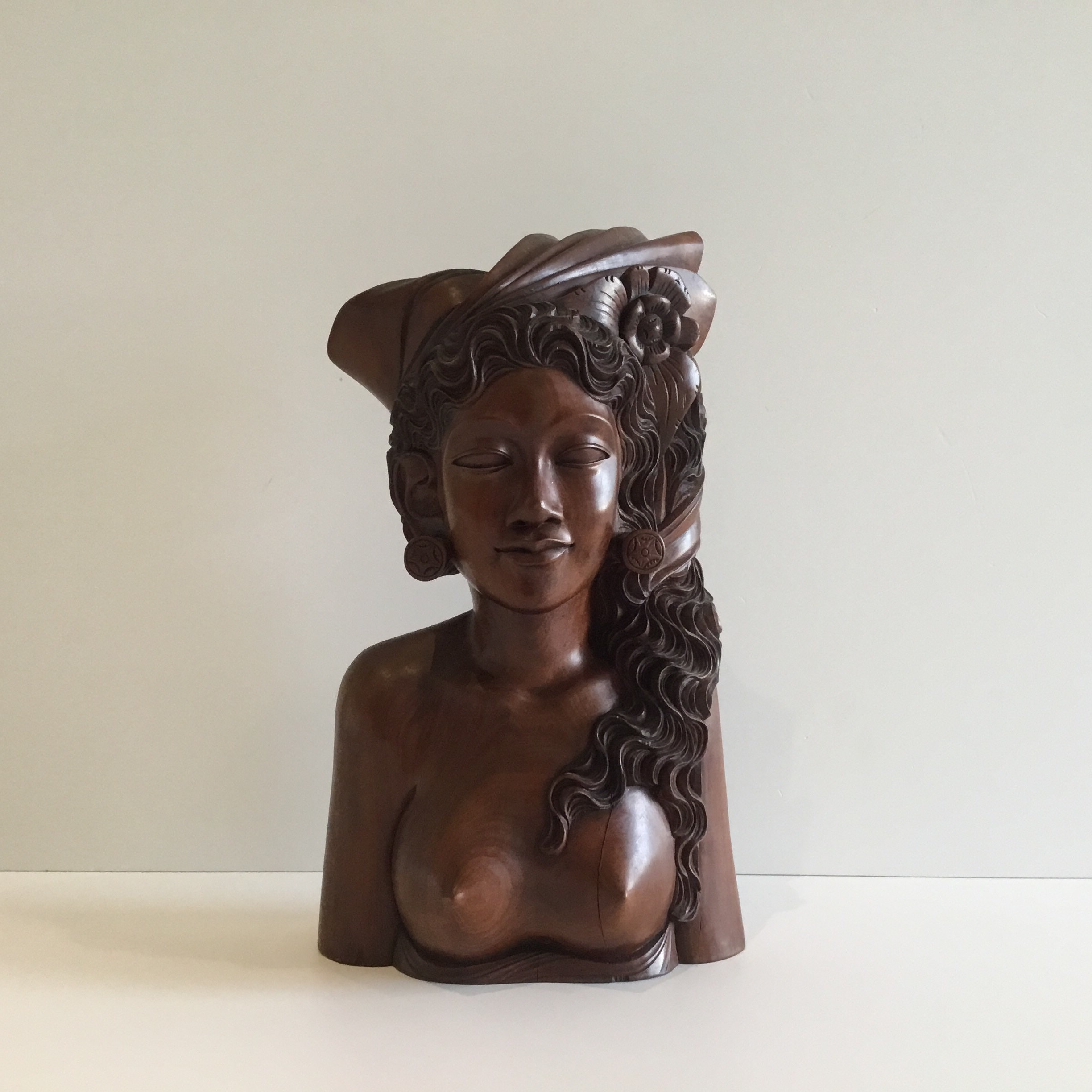 Statue Sculpture | 1940s Bali A.A. Fatimah Wood Carving, Signed Tribal Art Figure — photo 2 of 8