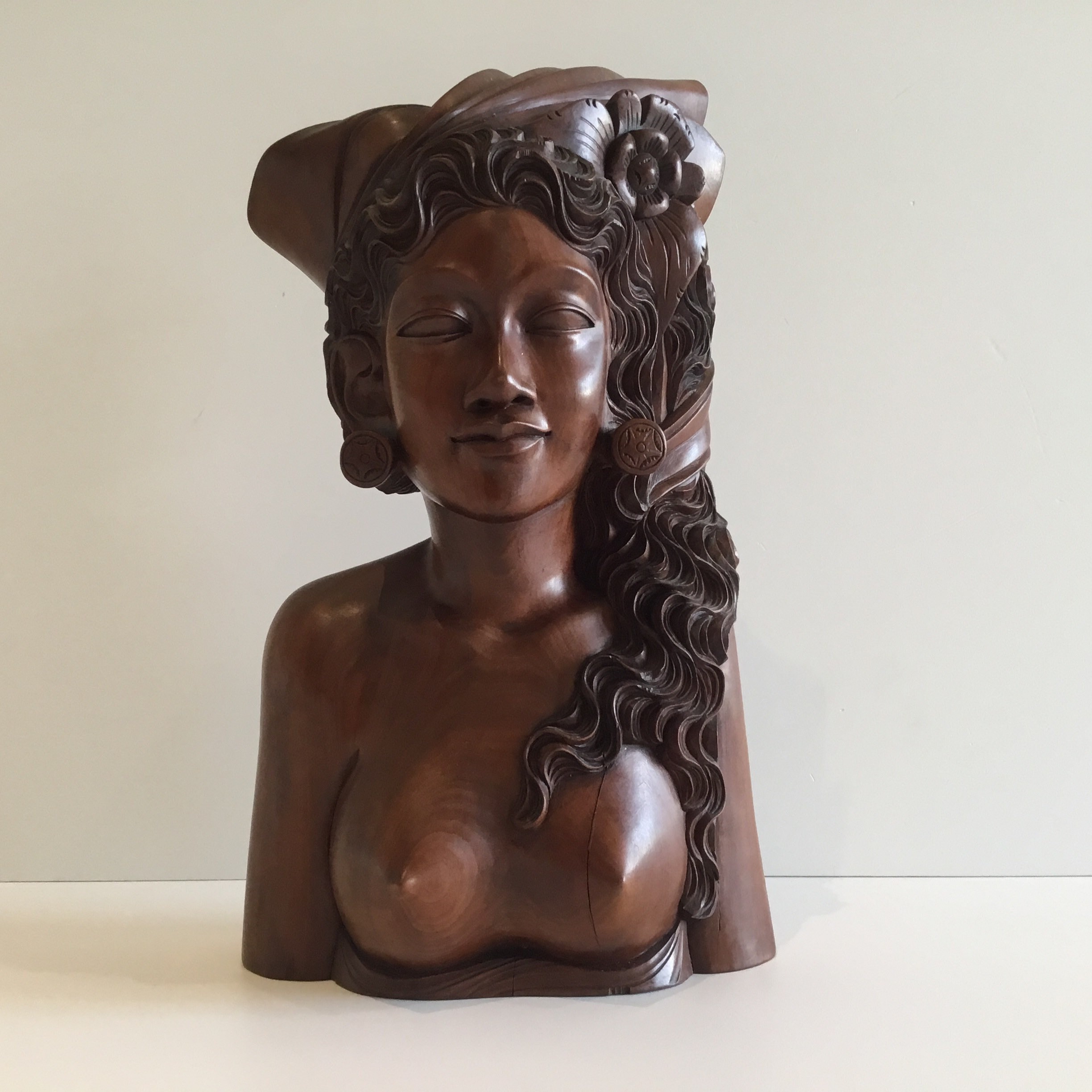 Statue Sculpture | 1940s Bali A.A. Fatimah Wood Carving, Signed Tribal Art Figure — photo 3 of 8