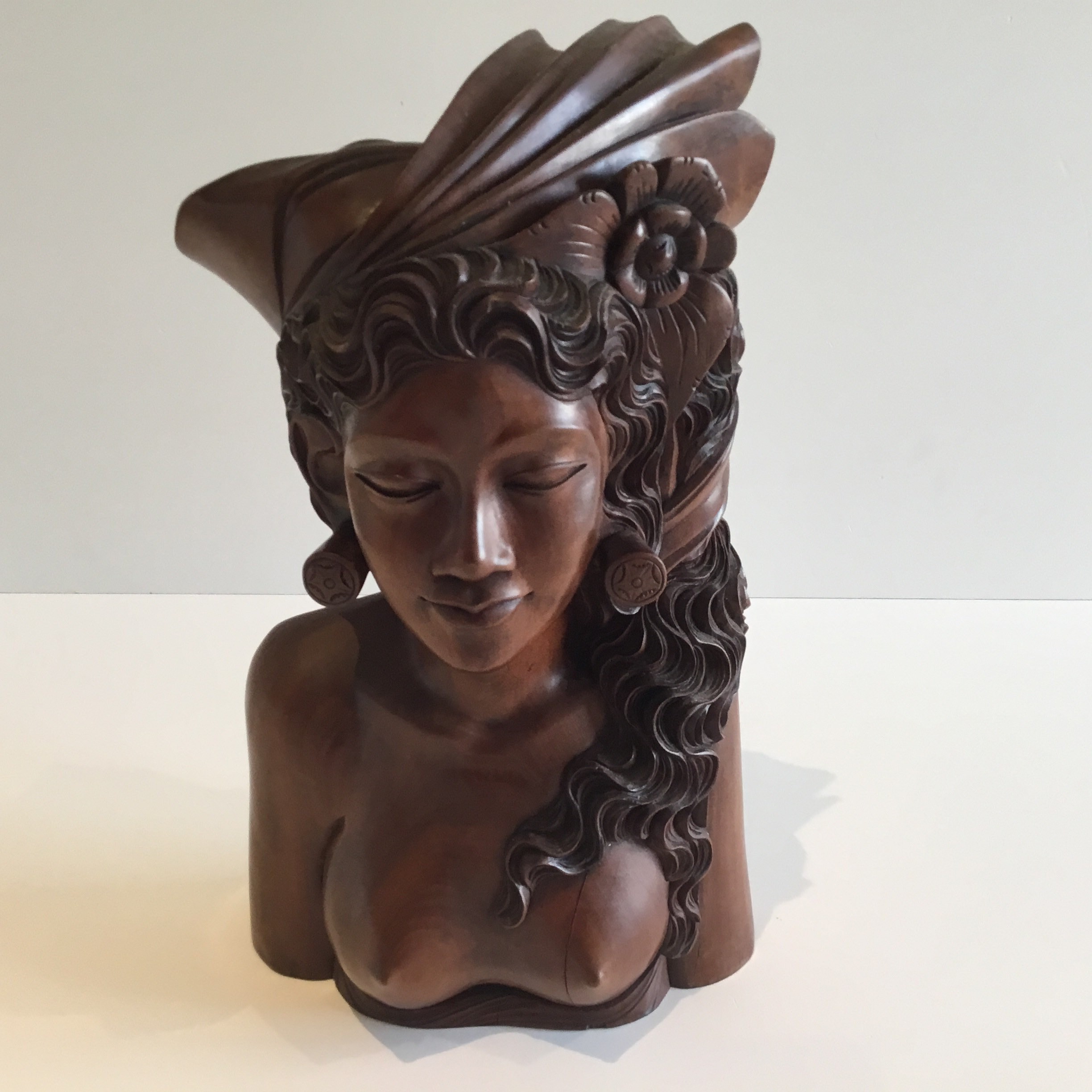Statue Sculpture | 1940s Bali A.A. Fatimah Wood Carving, Signed Tribal Art Figure — photo 4 of 8