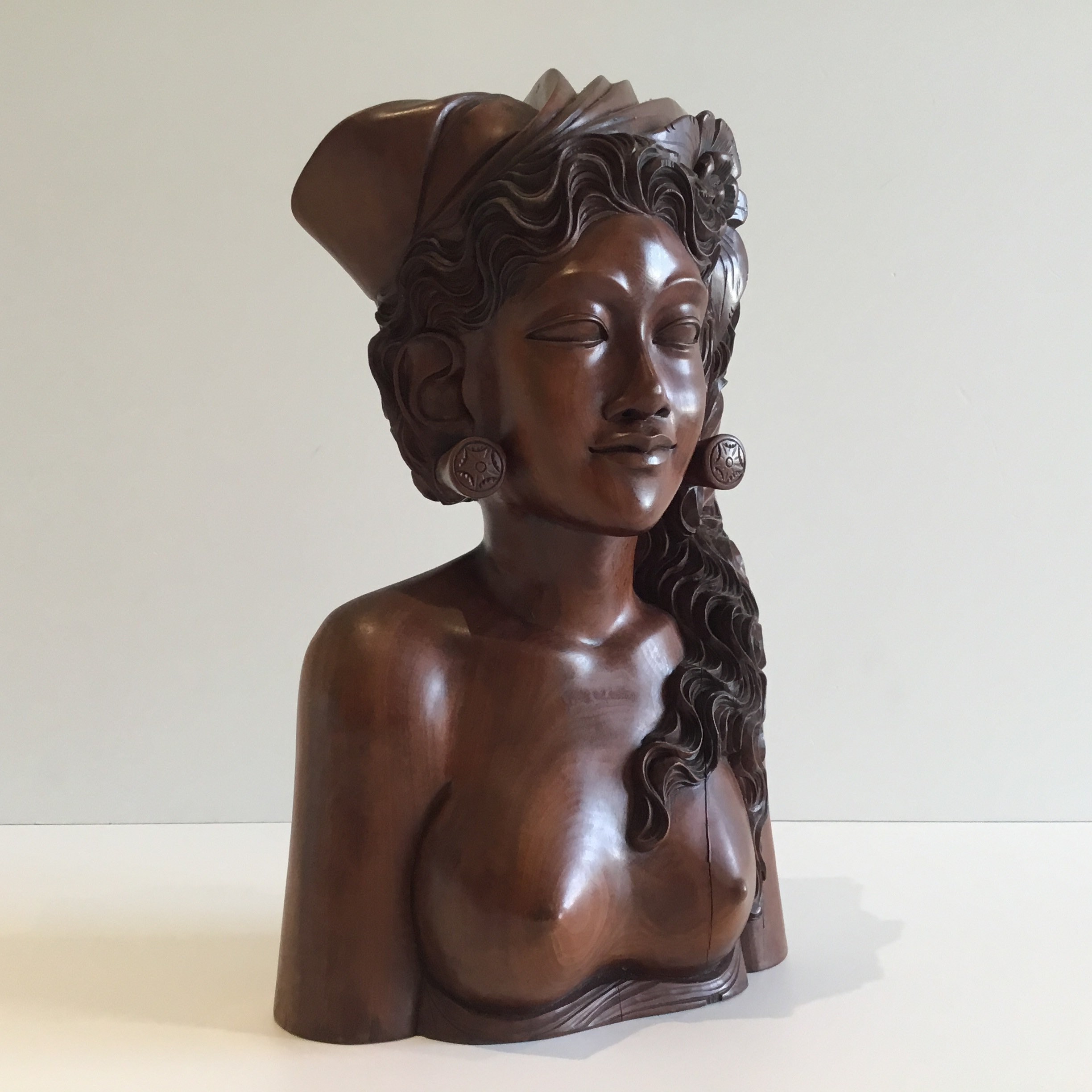 Statue Sculpture | 1940s Bali A.A. Fatimah Wood Carving, Signed Tribal Art Figure — photo 5 of 8