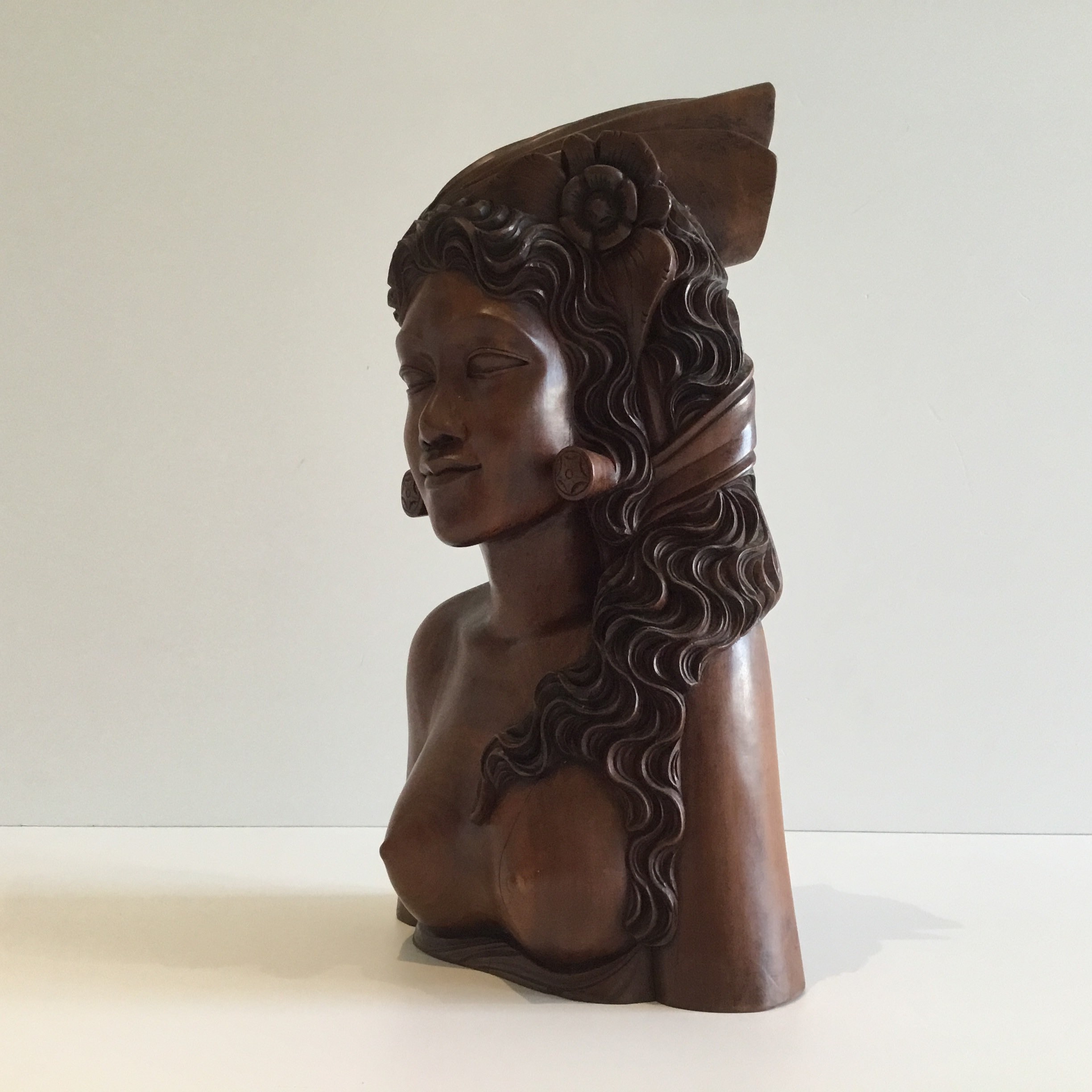Statue Sculpture | 1940s Bali A.A. Fatimah Wood Carving, Signed Tribal Art Figure — photo 7 of 8