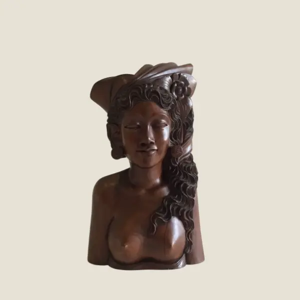 Statue Sculpture | 1940s Bali A.A. Fatimah Wood Carving, Signed Tribal Art Figure