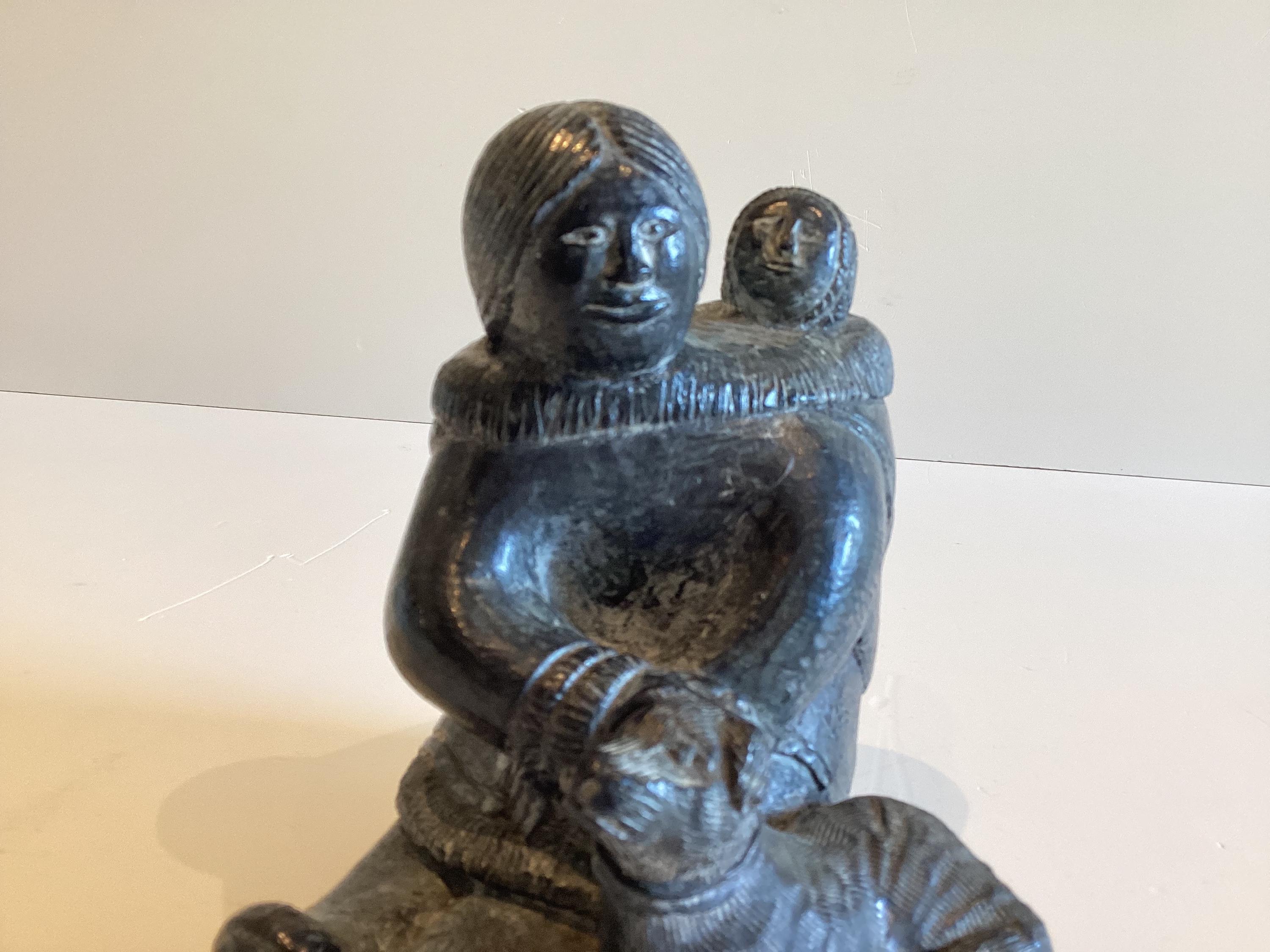 Vintage Inuit Sculpture | 1970s Wolf Enterprises Canada Signed WE, Soapstone Mother & Child — photo 5 of 11