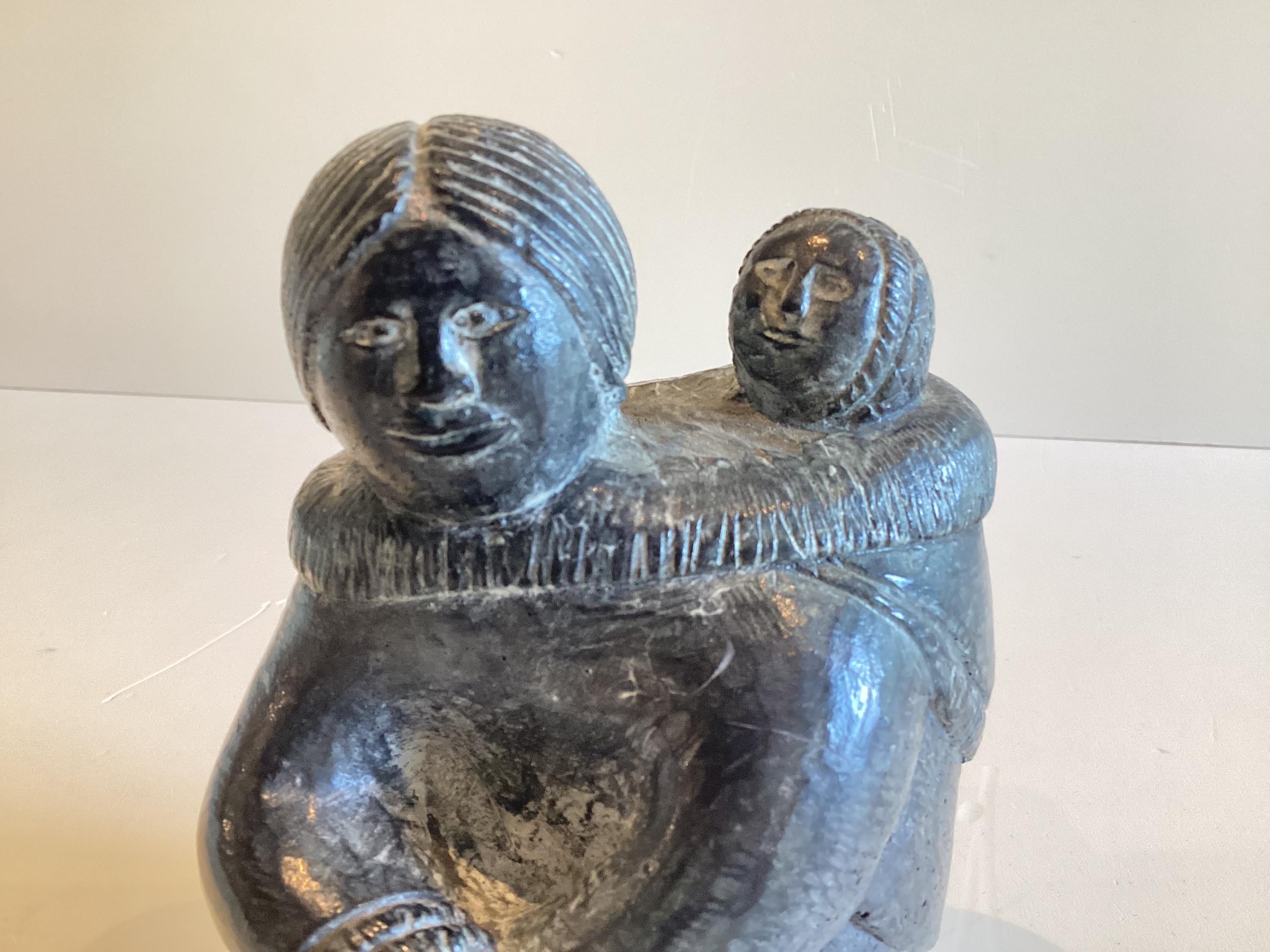 Vintage Inuit Sculpture | 1970s Wolf Enterprises Canada Signed WE, Soapstone Mother & Child — photo 6 of 11