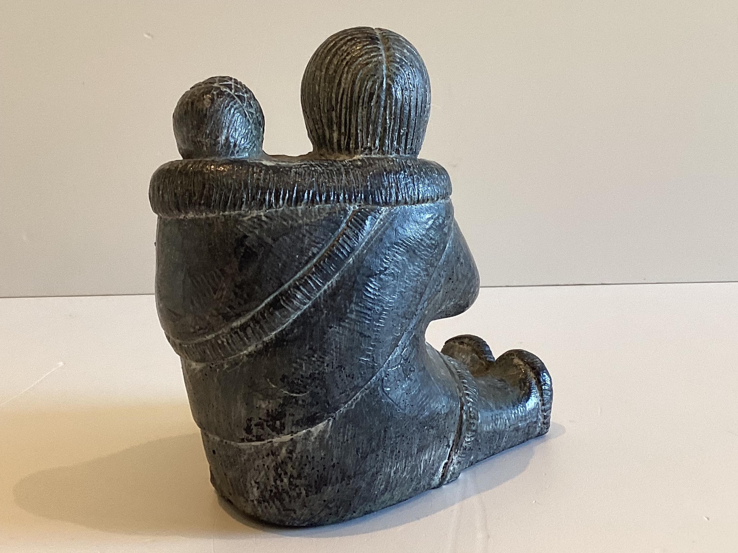 Vintage Inuit Sculpture | 1970s Wolf Enterprises Canada Signed WE, Soapstone Mother & Child — photo 7 of 11