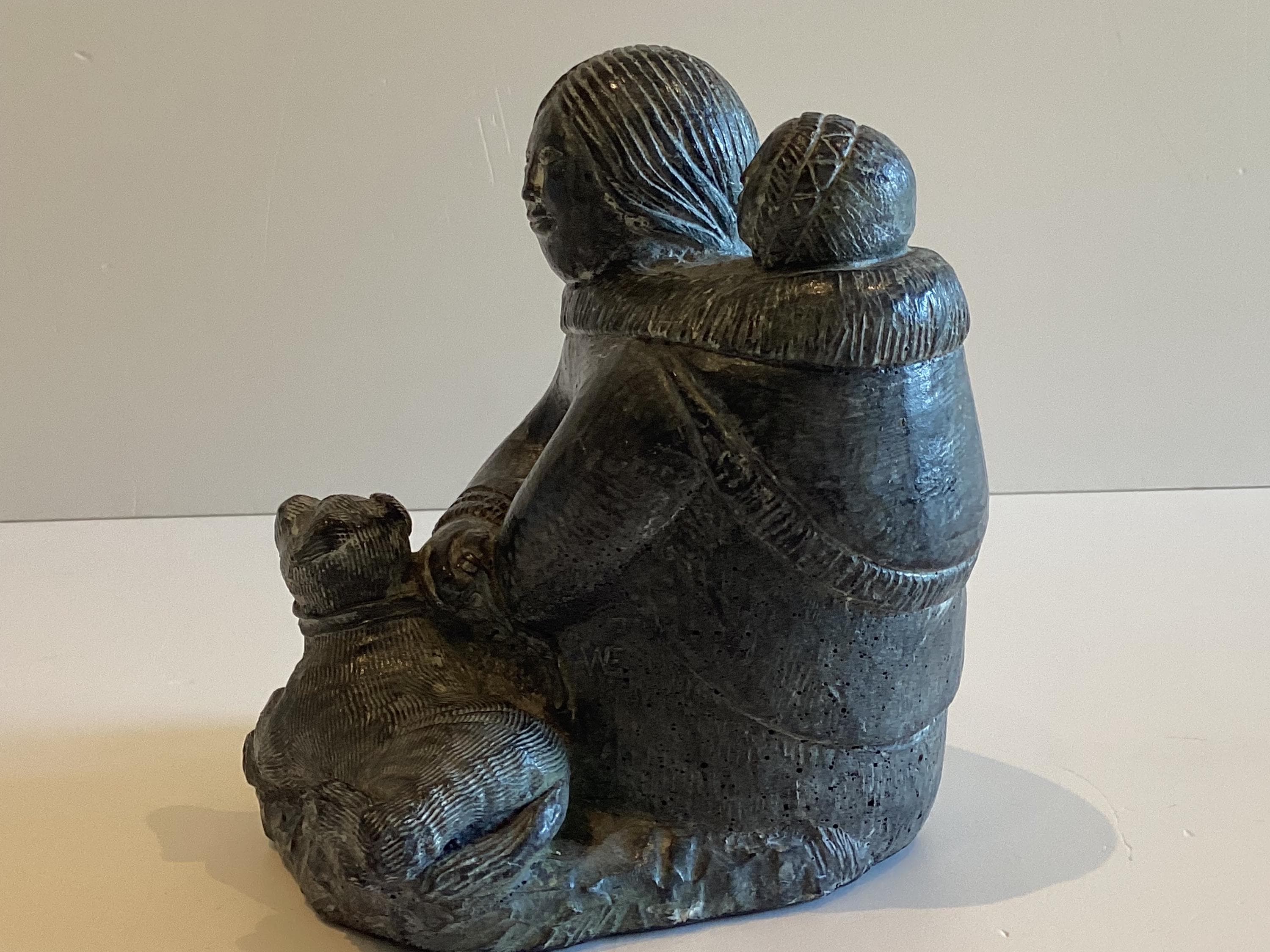 Vintage Inuit Sculpture | 1970s Wolf Enterprises Canada Signed WE, Soapstone Mother & Child — photo 8 of 11