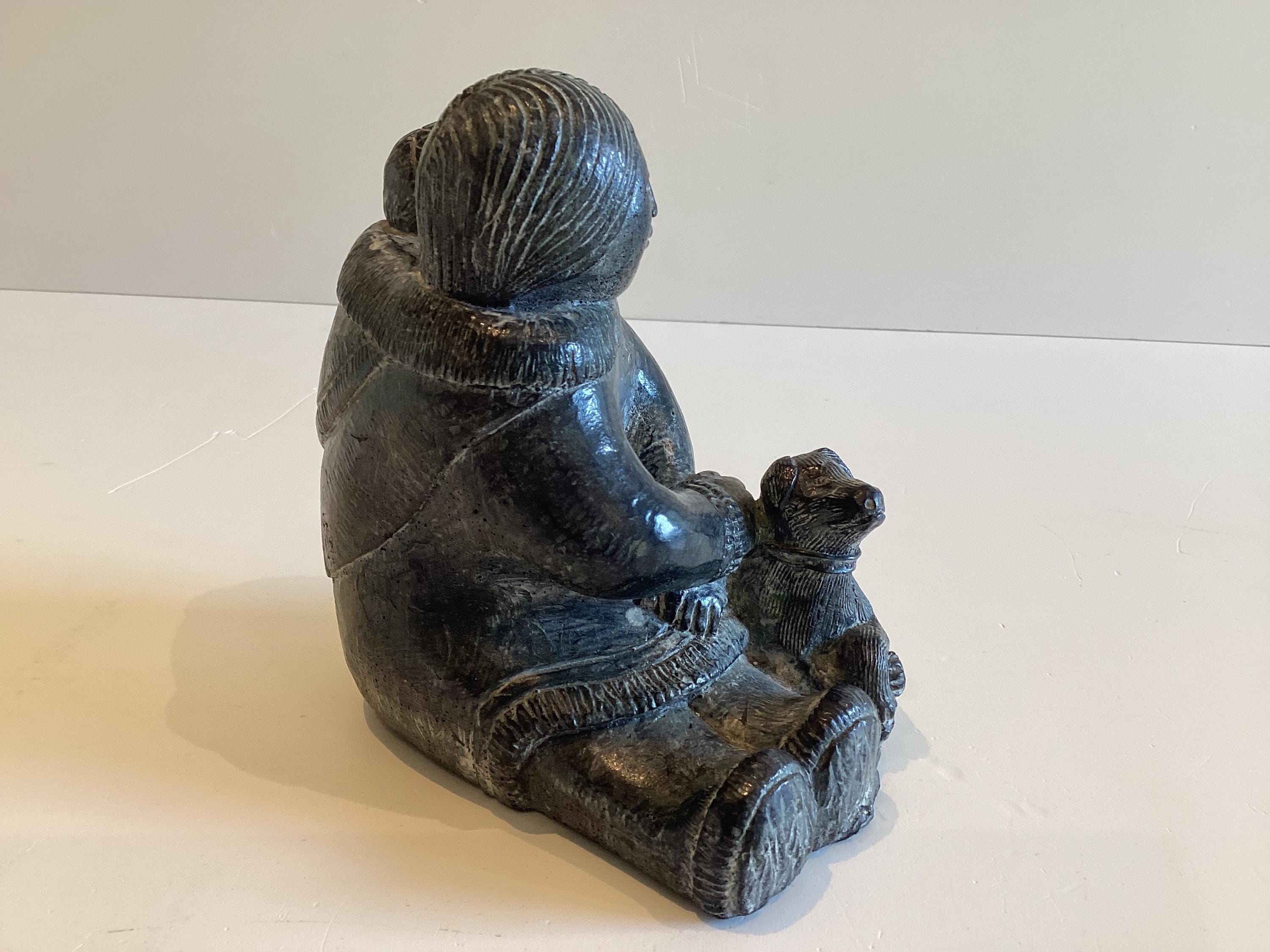 Vintage Inuit Sculpture | 1970s Wolf Enterprises Canada Signed WE, Soapstone Mother & Child — photo 9 of 11