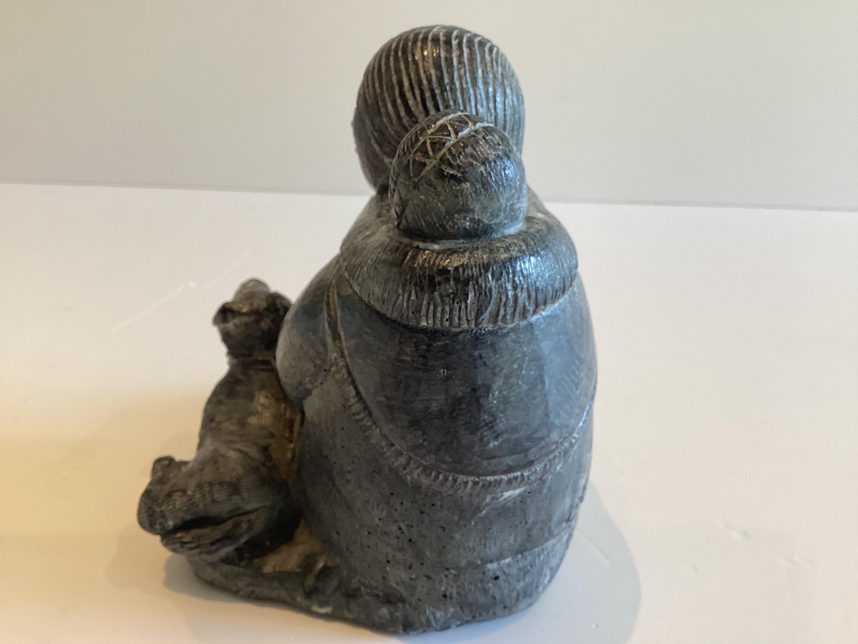 Vintage Inuit Sculpture | 1970s Wolf Enterprises Canada Signed WE, Soapstone Mother & Child — photo 10 of 11