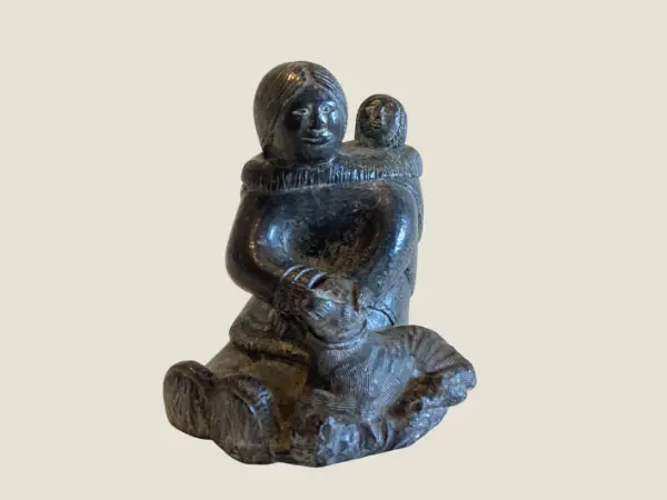 Vintage Inuit Sculpture | 1970s Wolf Enterprises Canada Signed WE, Soapstone Mother & Child