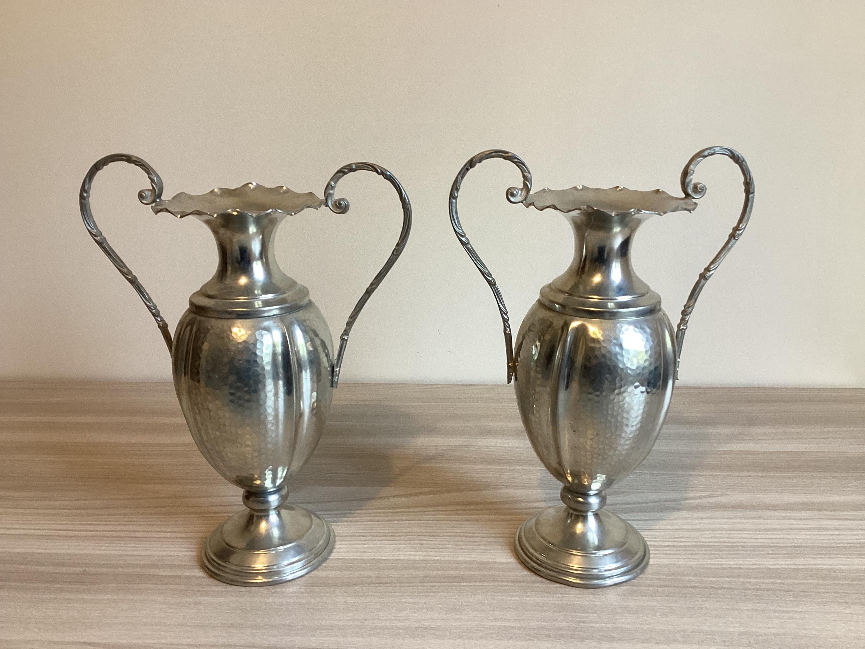 Vintage Vase | Pair Pewter Amphorae Oliva Design 1950s Made in Italy — photo 2 of 9
