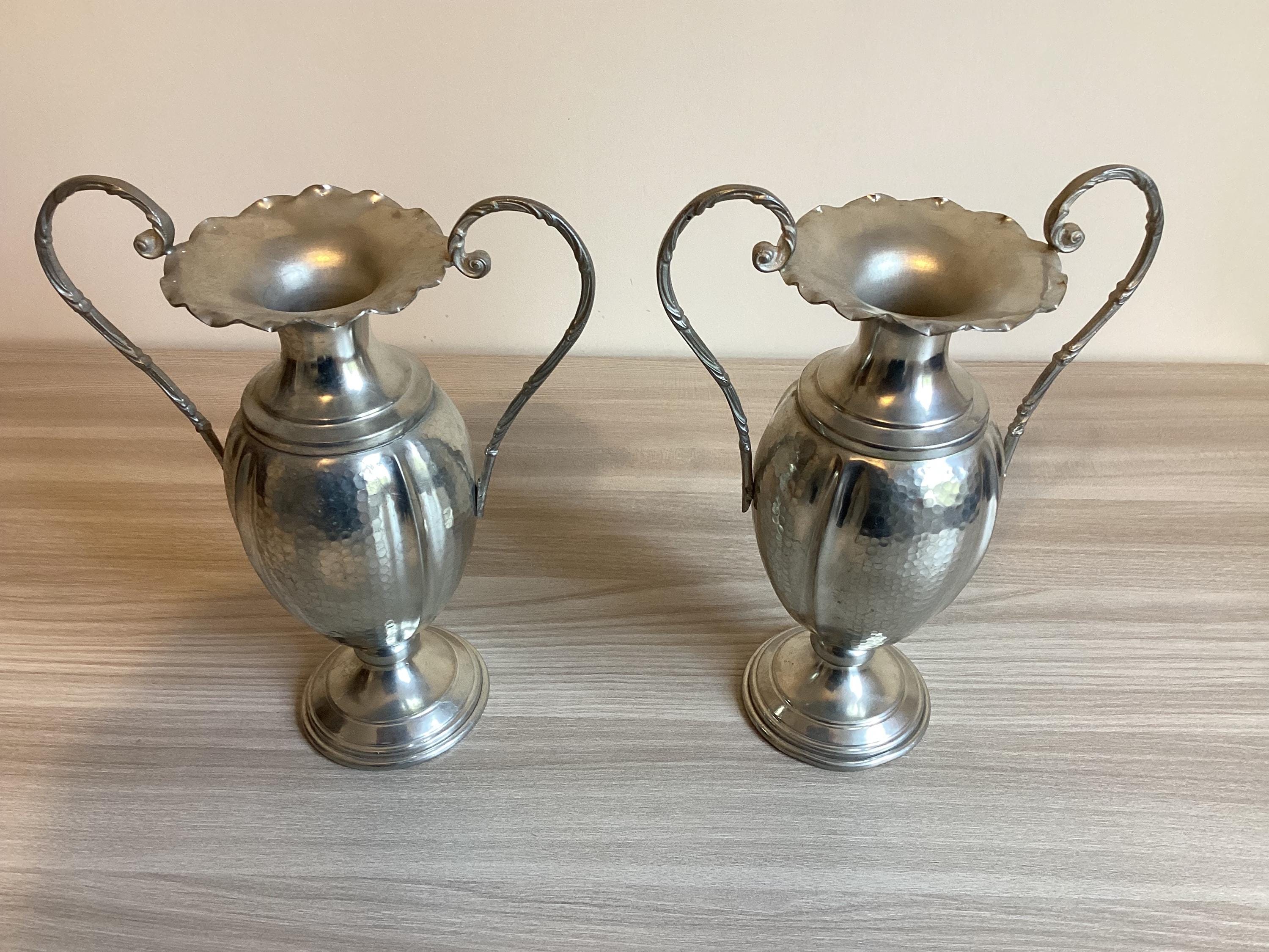 Vintage Vase | Pair Pewter Amphorae Oliva Design 1950s Made in Italy — photo 3 of 9