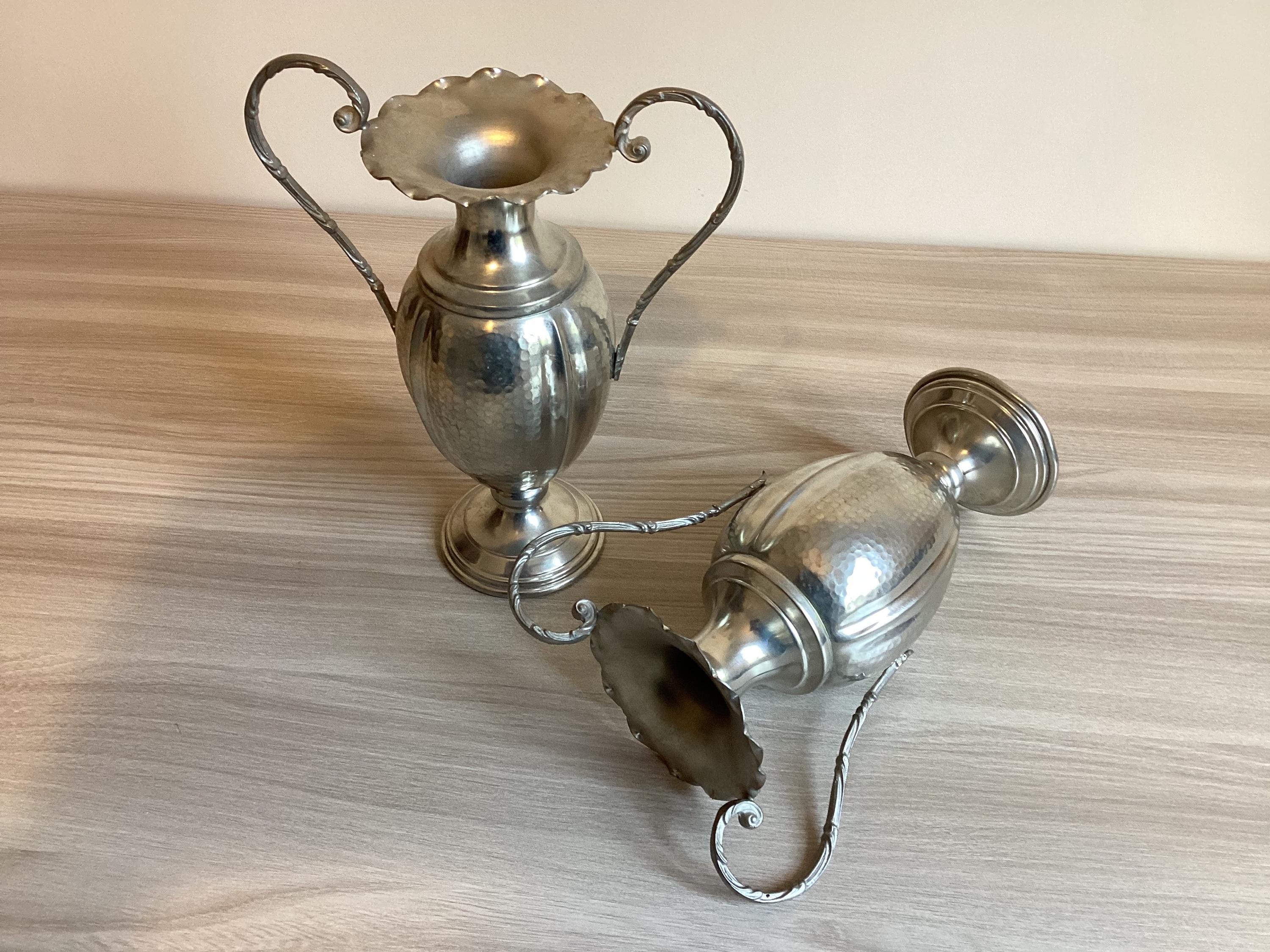 Vintage Vase | Pair Pewter Amphorae Oliva Design 1950s Made in Italy — photo 4 of 9