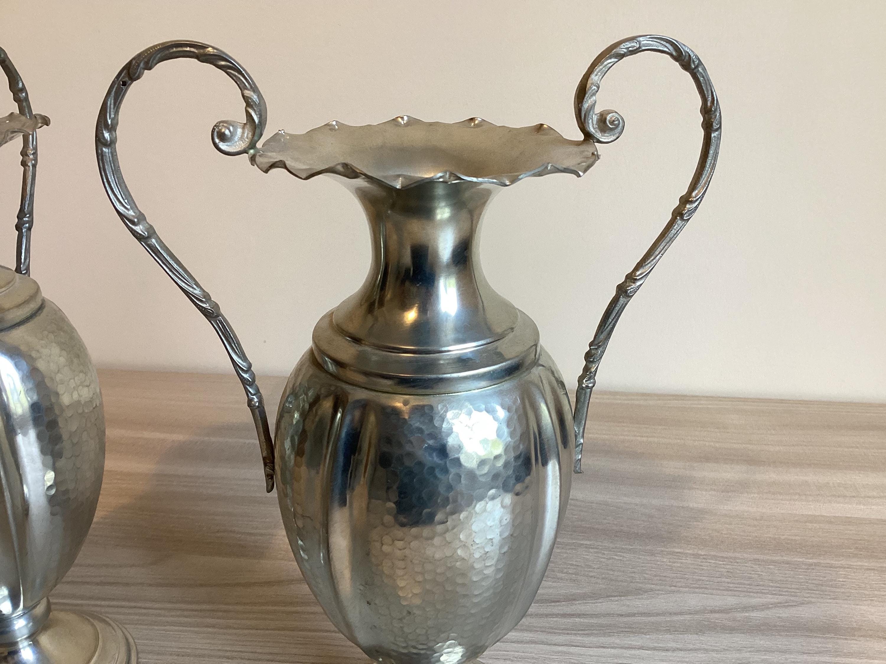 Vintage Vase | Pair Pewter Amphorae Oliva Design 1950s Made in Italy — photo 5 of 9