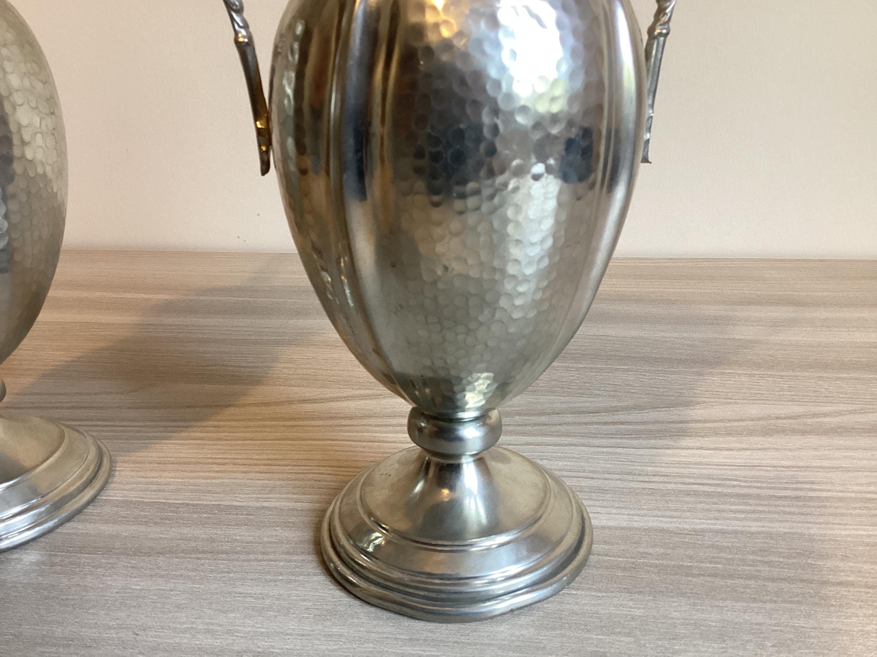 Vintage Vase | Pair Pewter Amphorae Oliva Design 1950s Made in Italy — photo 6 of 9