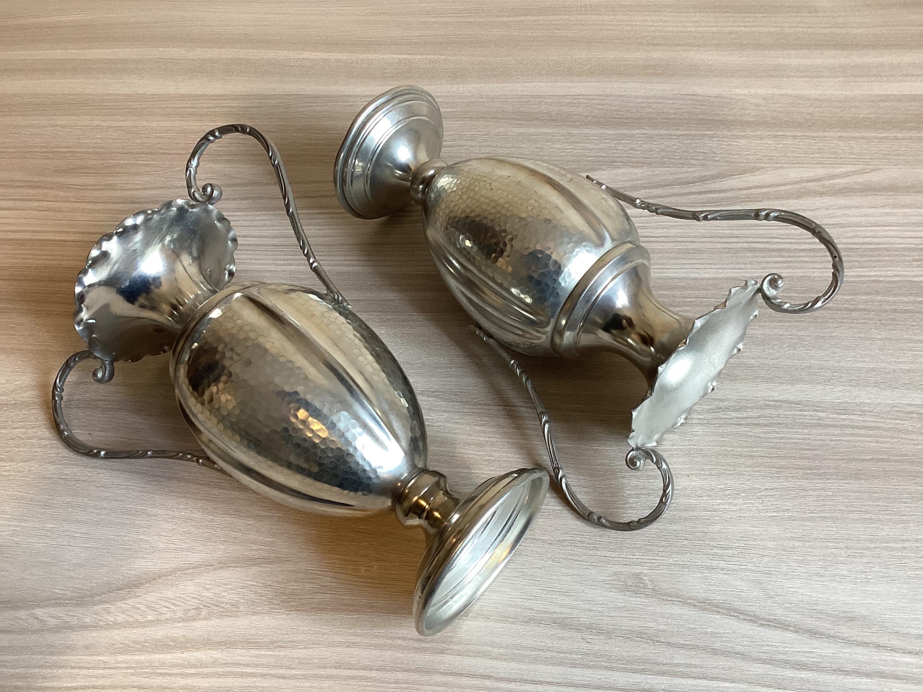 Vintage Vase | Pair Pewter Amphorae Oliva Design 1950s Made in Italy — photo 8 of 9