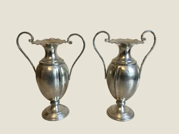 Vintage Vase | Pair Pewter Amphorae Oliva Design 1950s Made in Italy