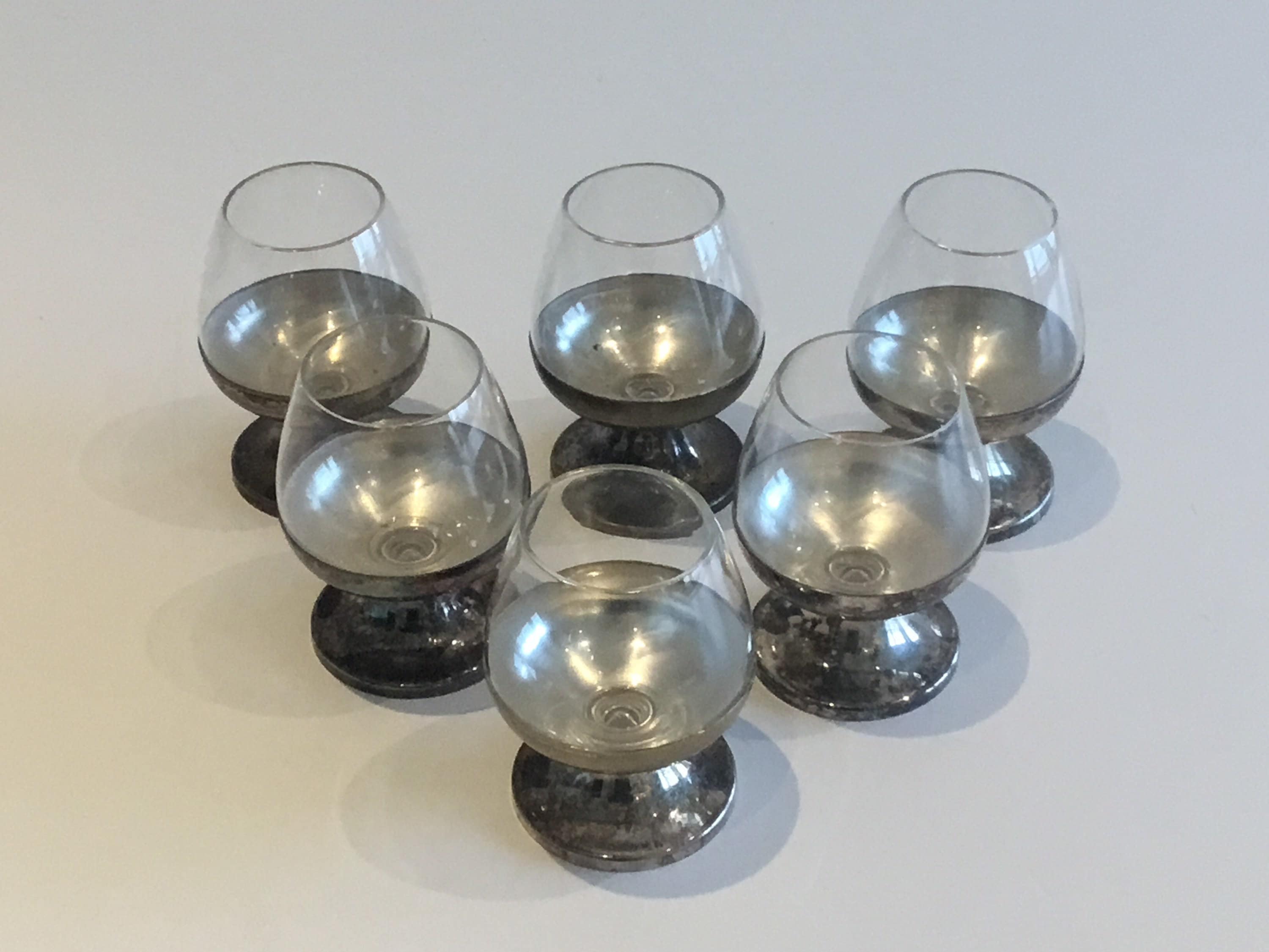 Vintage Crystal Glasses | 1940s French Set of 6, Silver Plated Removable Goblets — photo 2 of 6