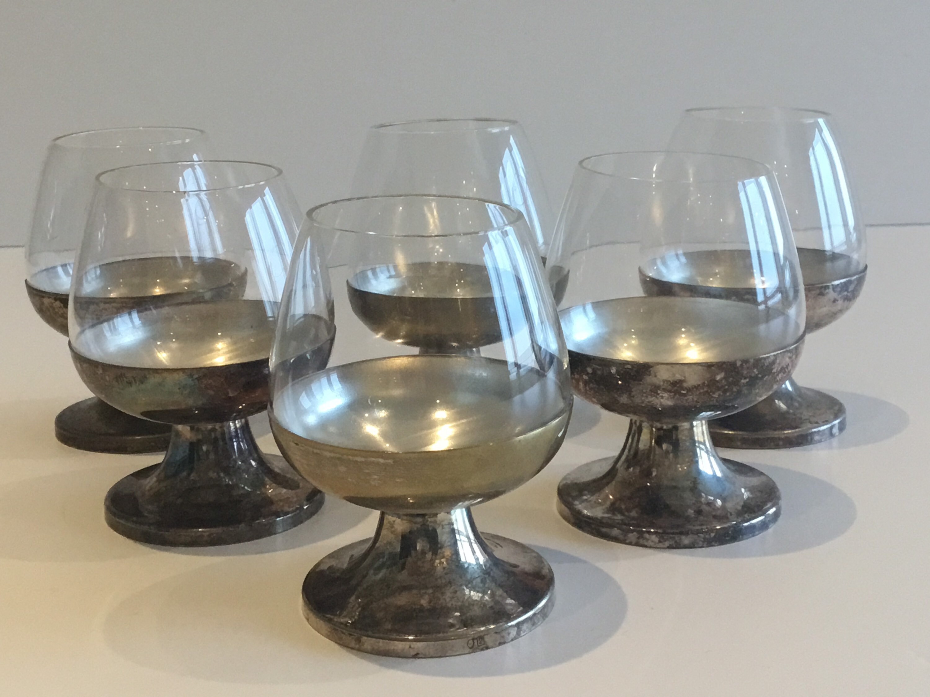Vintage Crystal Glasses | 1940s French Set of 6, Silver Plated Removable Goblets — photo 3 of 6