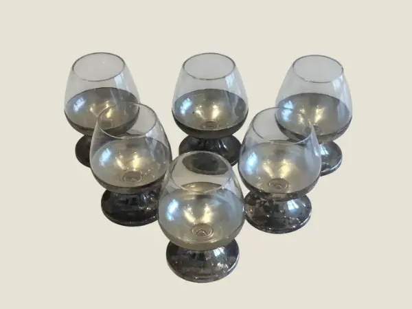 Vintage Crystal Glasses | 1940s French Set of 6, Silver Plated Removable Goblets