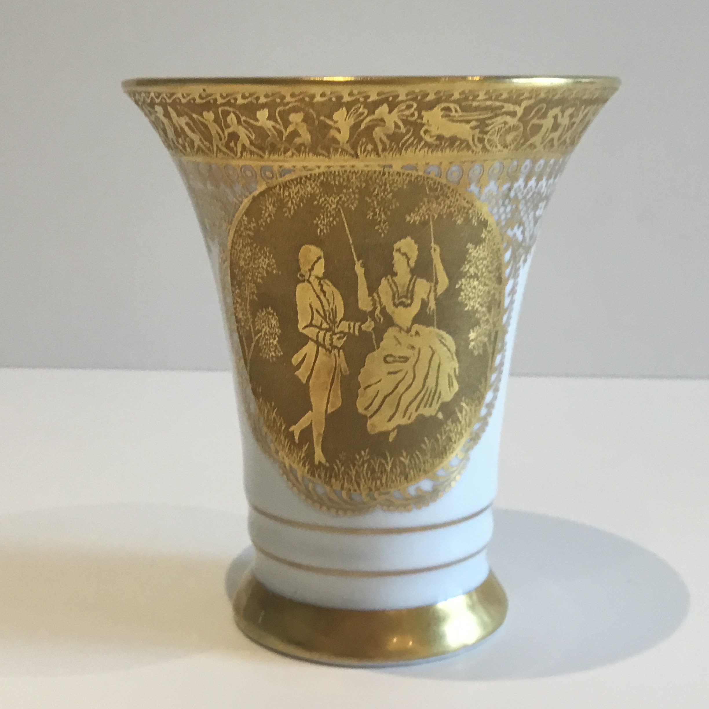 Antique Porcelain Vase | 1921 DW Karlsbader Gold Encrusted, Artist Signed German — photo 5 of 10