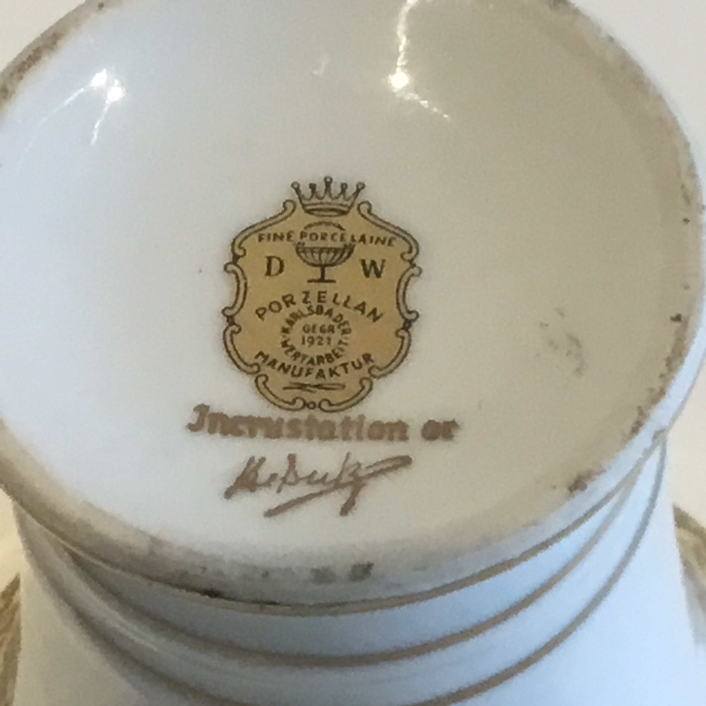 Antique Porcelain Vase | 1921 DW Karlsbader Gold Encrusted, Artist Signed German — photo 10 of 10