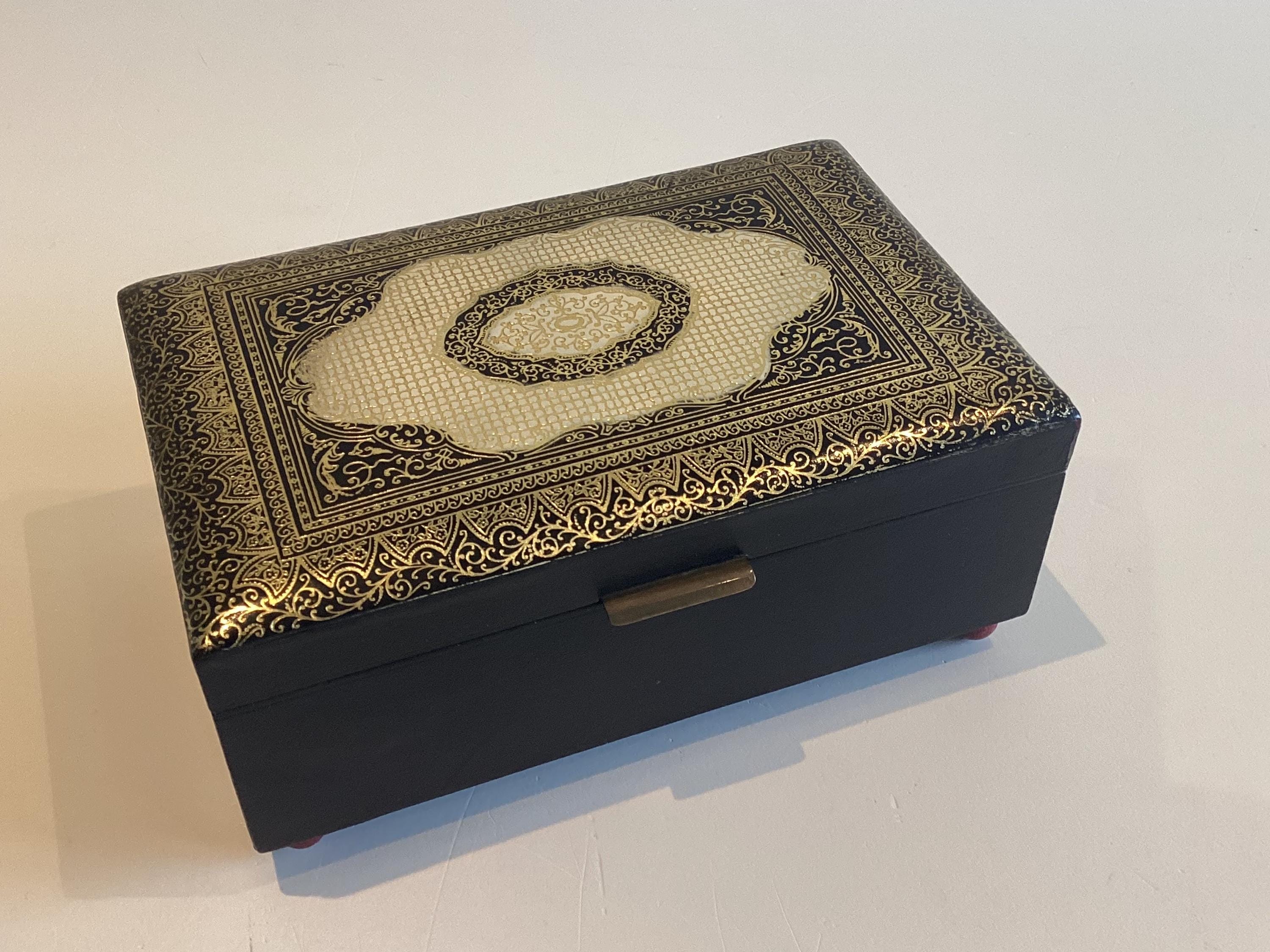 Vintage Reuge Music Box | 1960s Switzerland Leather Jewelry Box, Hollywood Regency — photo 2 of 11