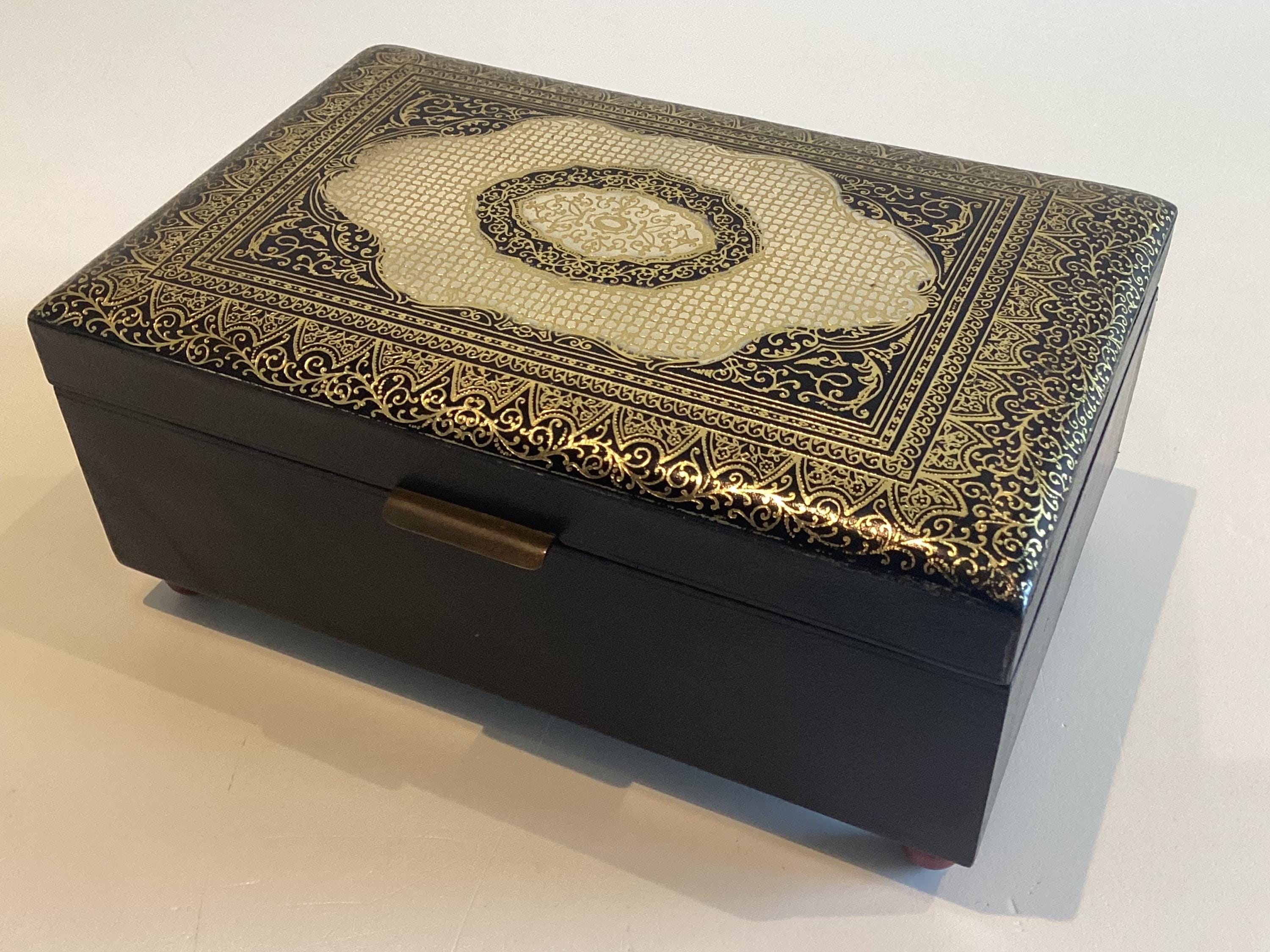 Vintage Reuge Music Box | 1960s Switzerland Leather Jewelry Box, Hollywood Regency — photo 3 of 11