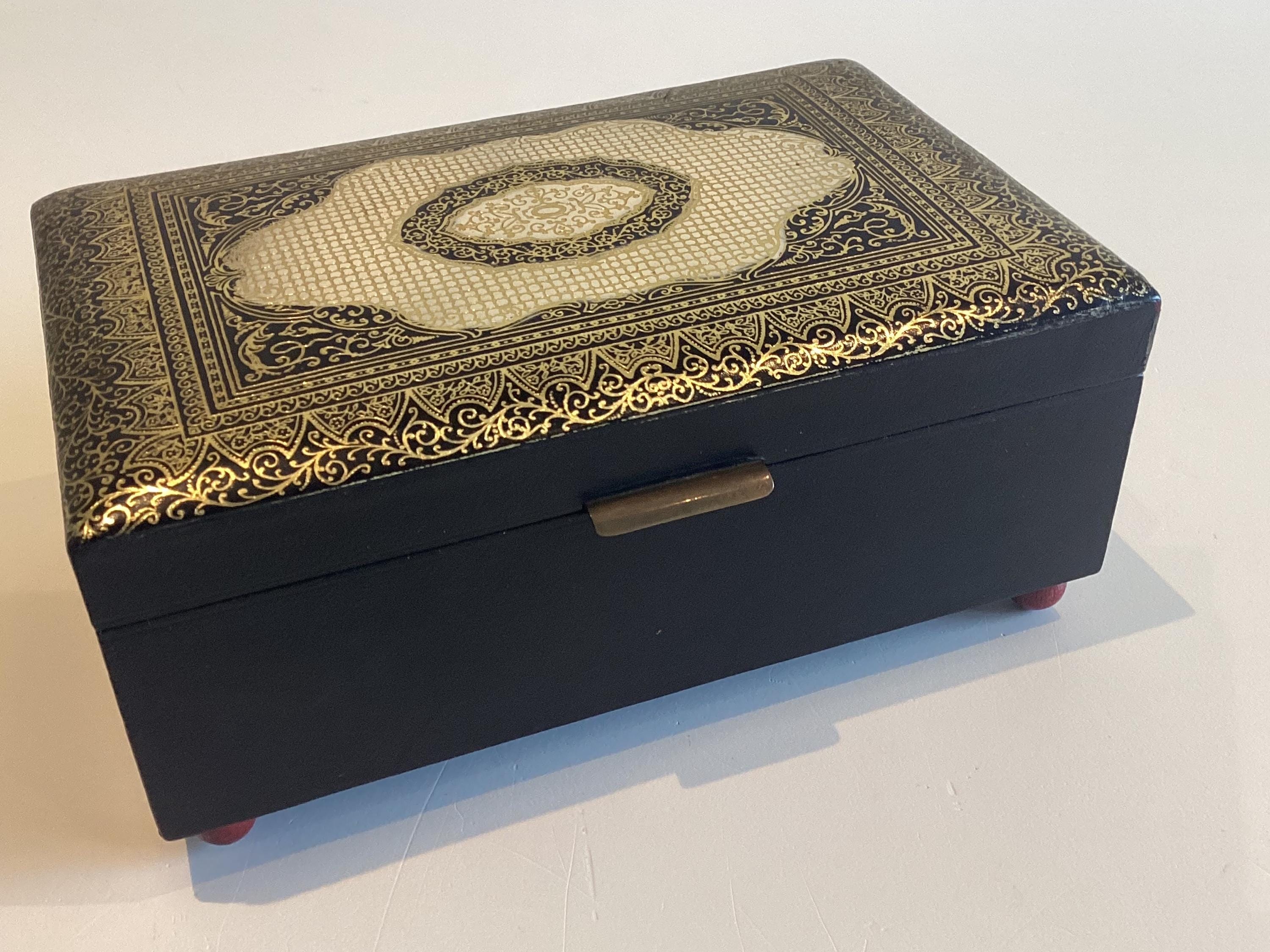 Vintage Reuge Music Box | 1960s Switzerland Leather Jewelry Box, Hollywood Regency — photo 4 of 11