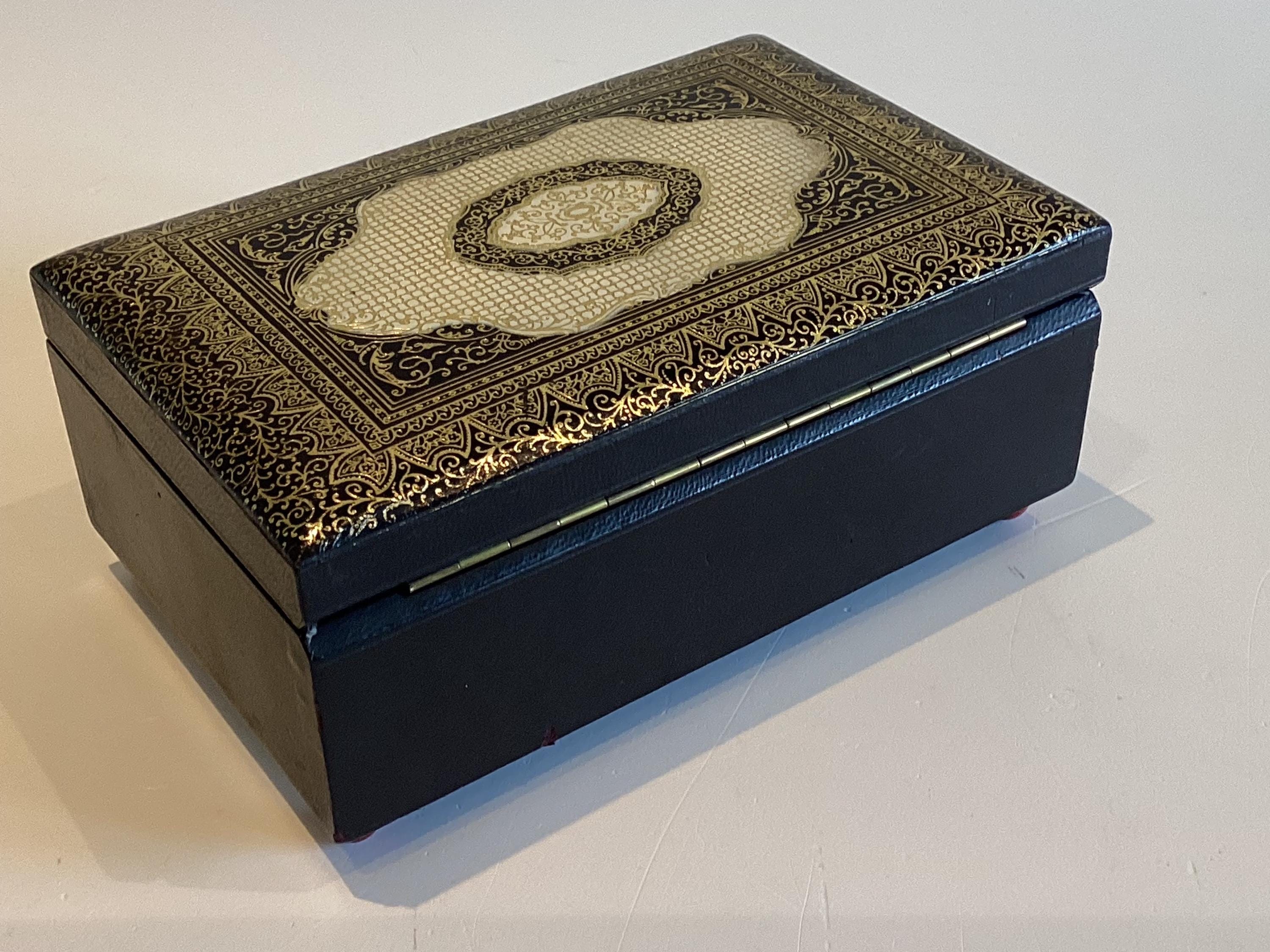 Vintage Reuge Music Box | 1960s Switzerland Leather Jewelry Box, Hollywood Regency — photo 6 of 11