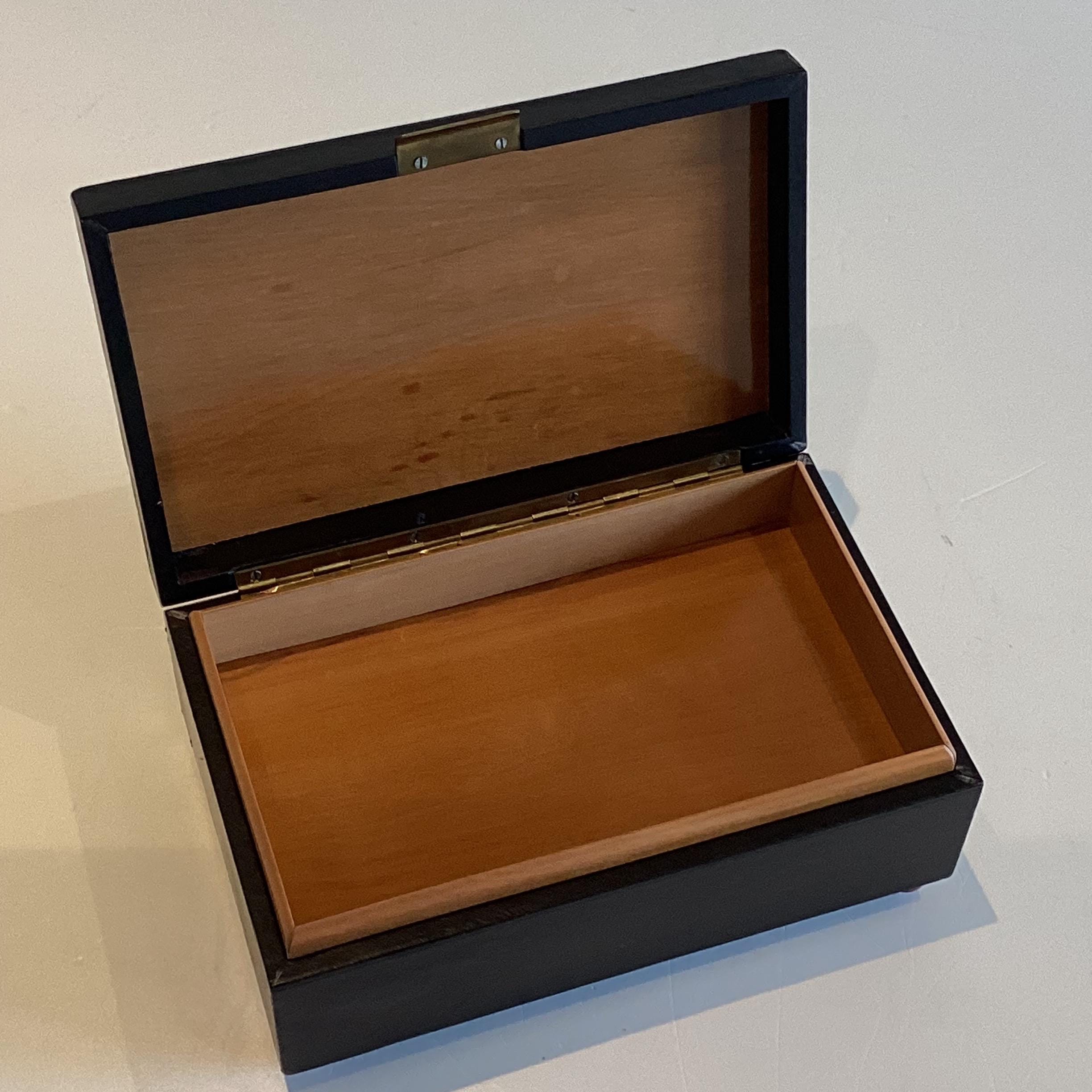 Vintage Reuge Music Box | 1960s Switzerland Leather Jewelry Box, Hollywood Regency — photo 7 of 11