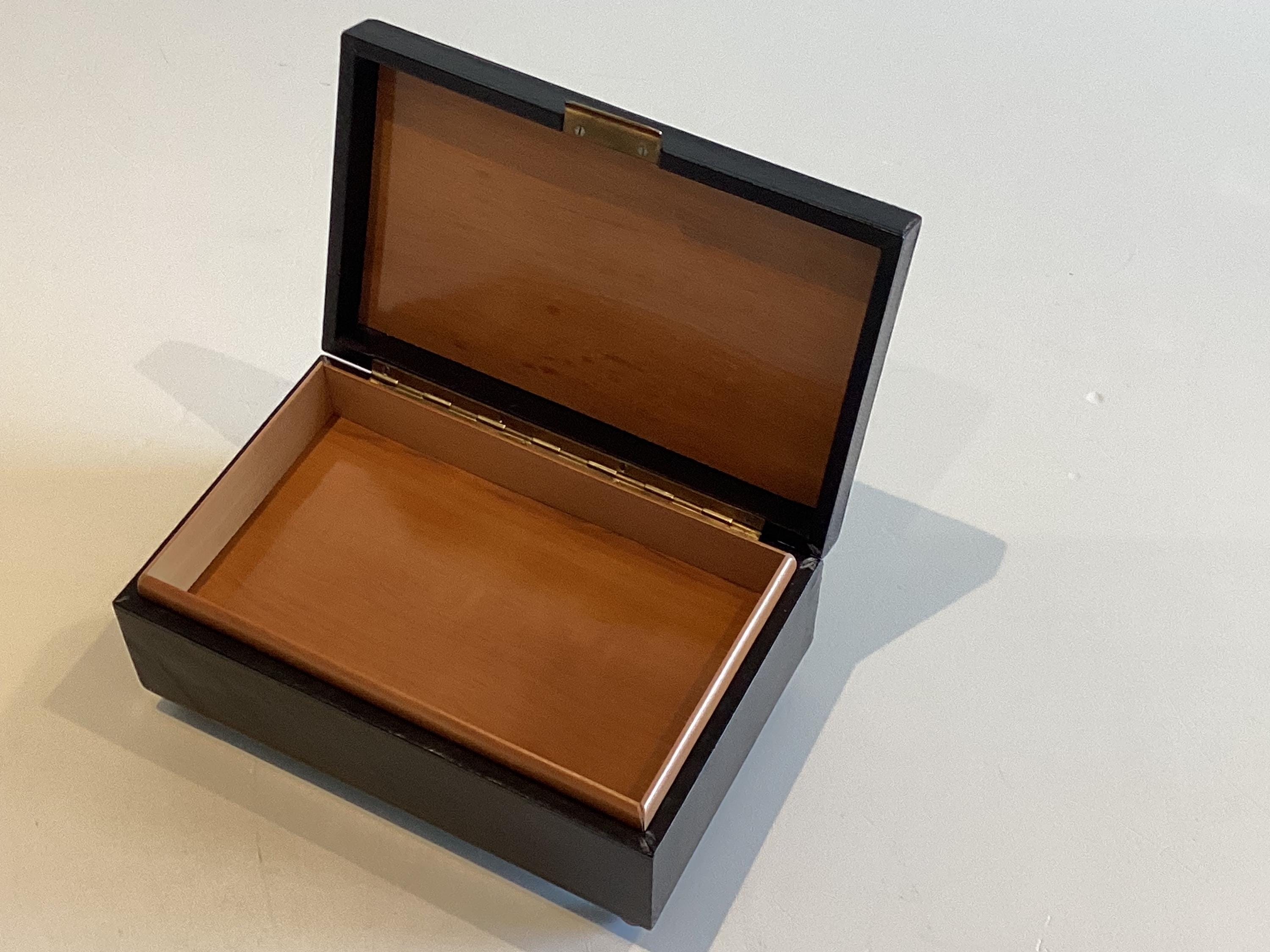 Vintage Reuge Music Box | 1960s Switzerland Leather Jewelry Box, Hollywood Regency — photo 8 of 11