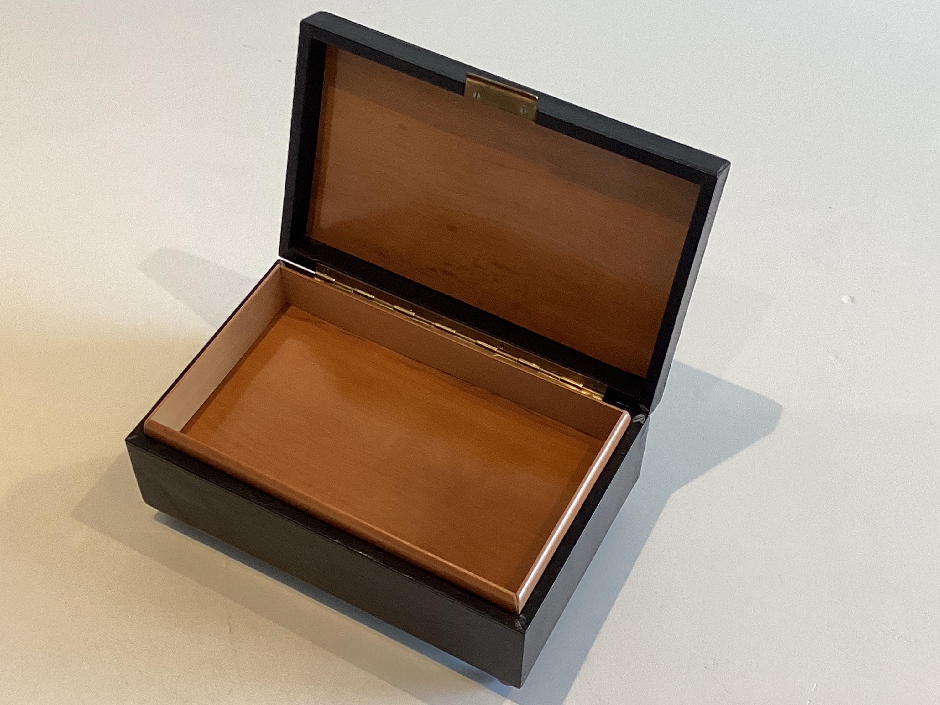 Vintage Reuge Music Box | 1960s Switzerland Leather Jewelry Box, Hollywood Regency — photo 10 of 11
