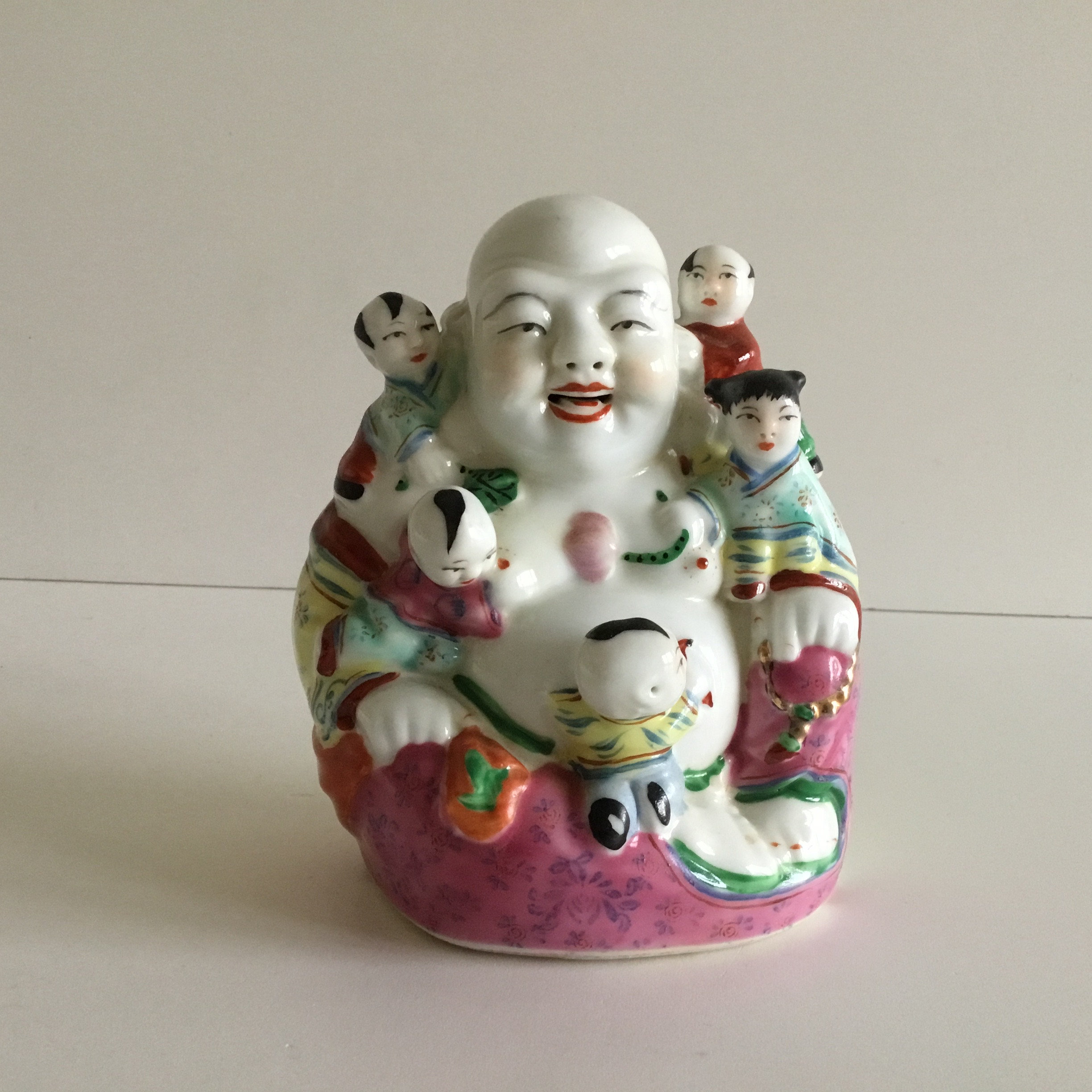 Vintage Porcelain | 1950s Chinese Buddha with Children, Hand-Painted Figurine — photo 2 of 9